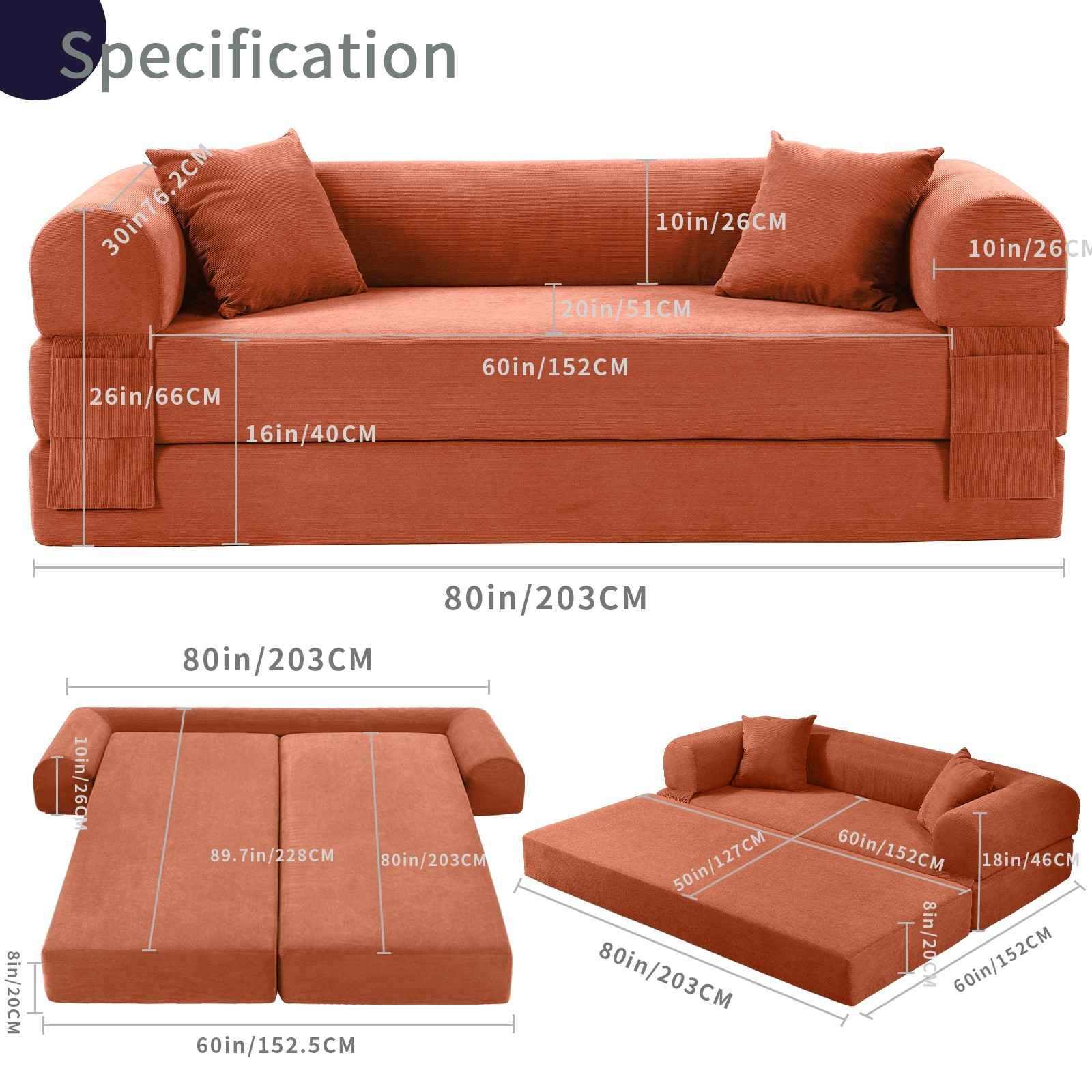 2-in-1 Convertible Sleeper Sofa Bed,Boneless Couch Folding Mattress Pull Out Bed