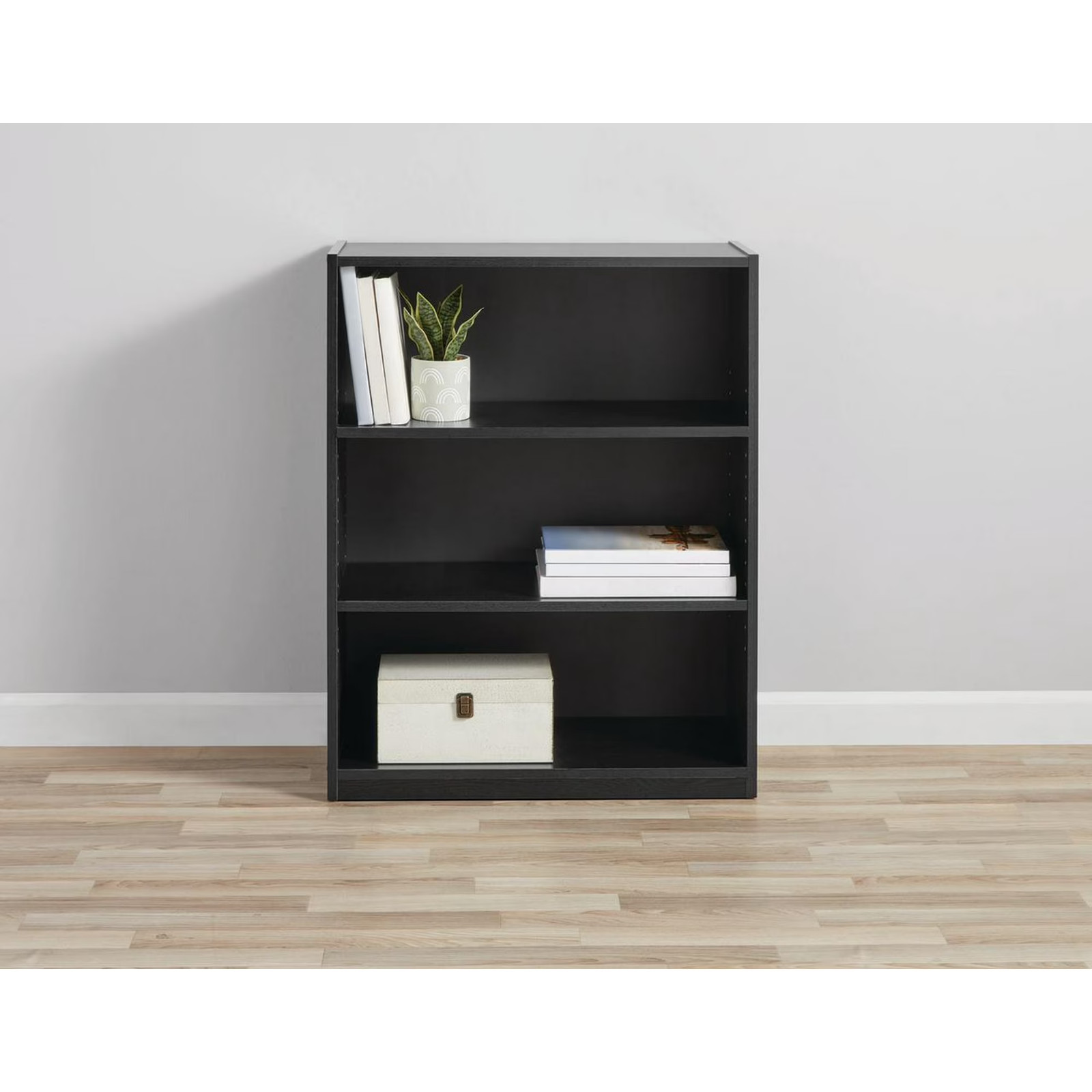 Mainstays 3-Shelf Bookcase with Adjustable Shelves, True Black Oak