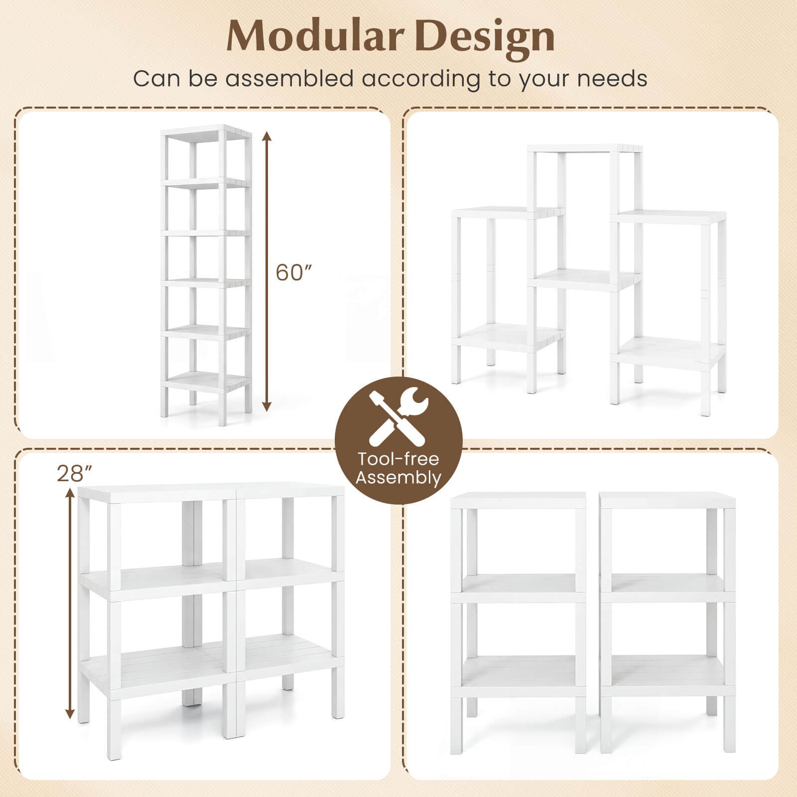 6-Tier Plastic Modular Storage Shelves Open Display Utility Shelving Unit