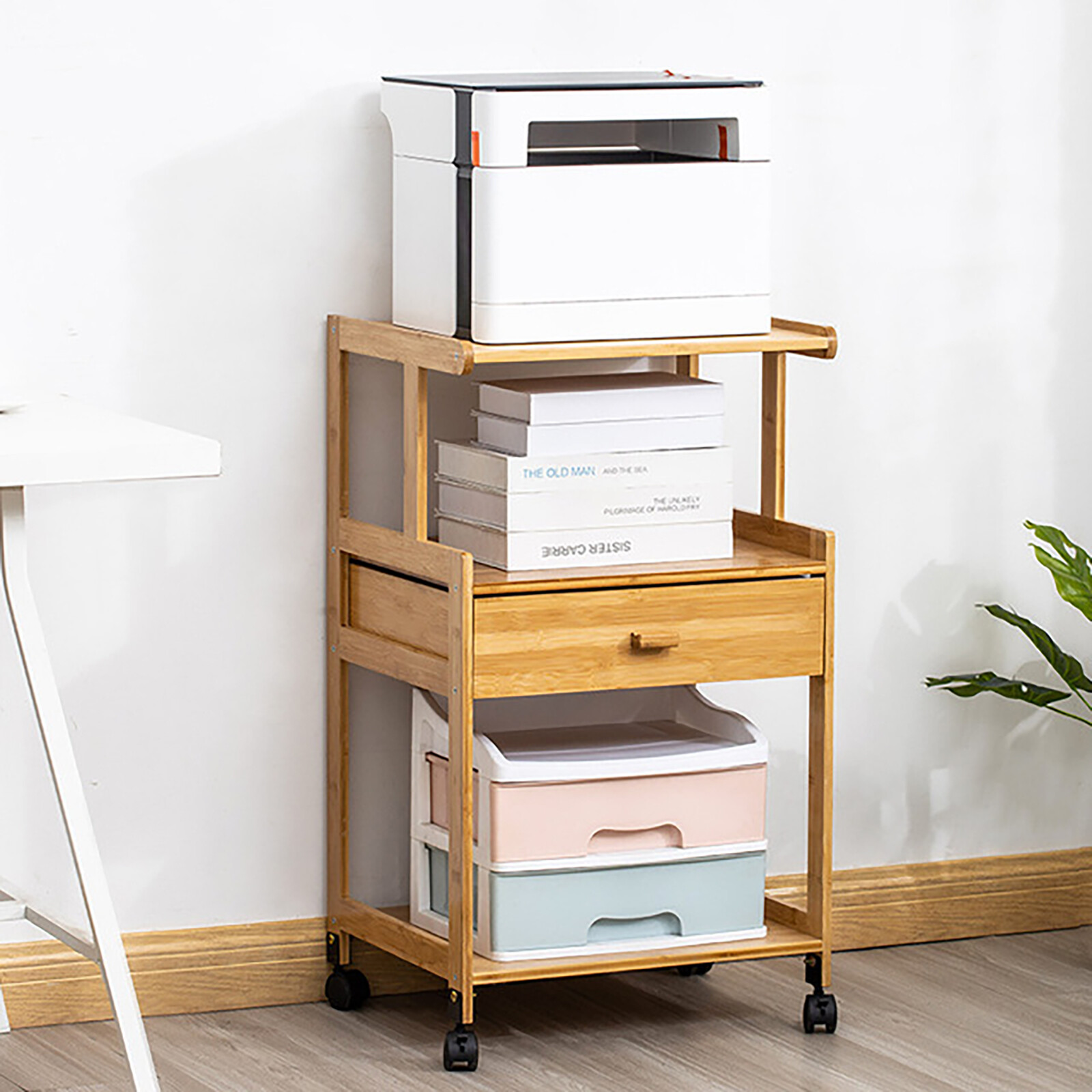 Mobile Printer Stand Holder Rolling Cart with Wheels for Home &Office 1/2/3 Tier
