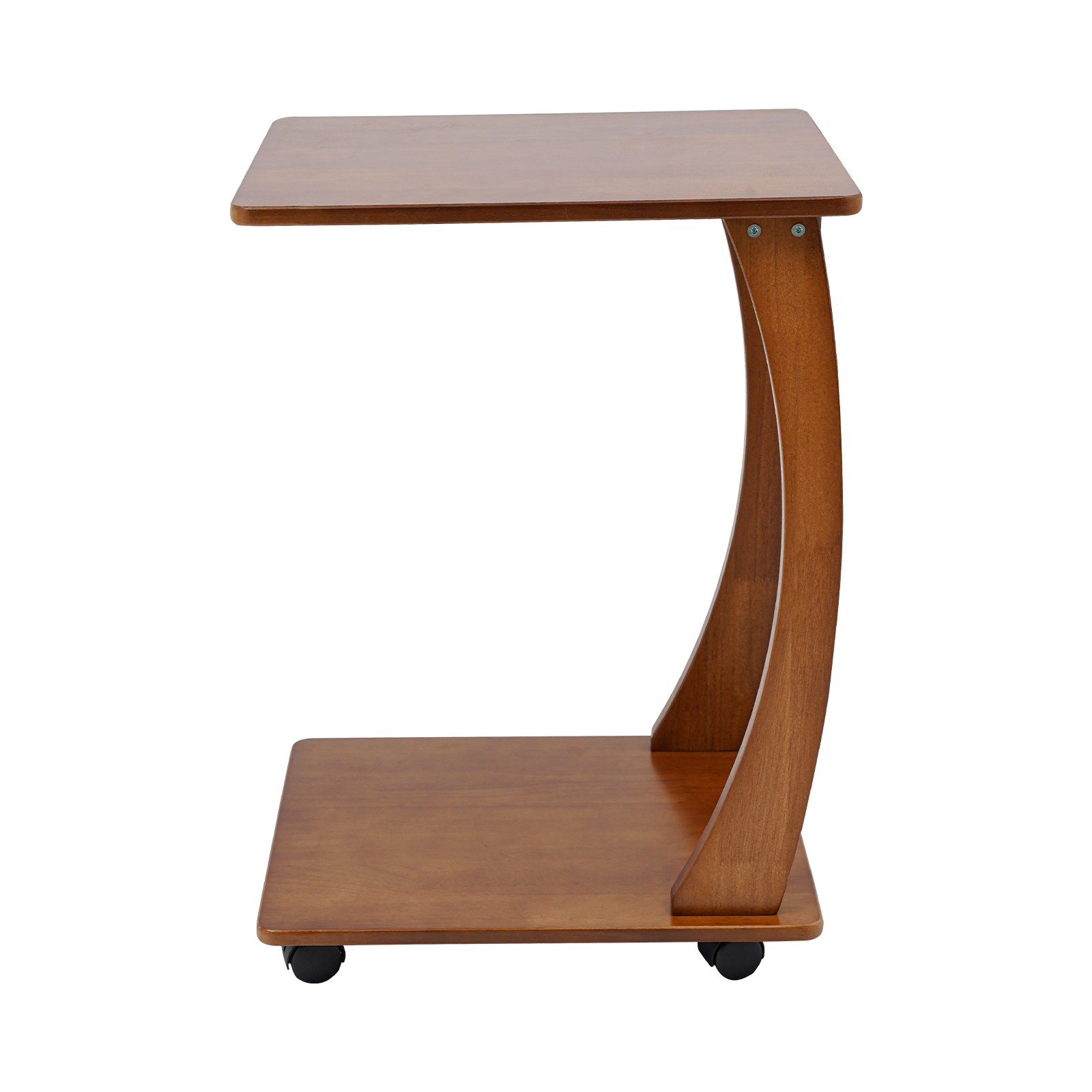 Wooden C-shaped Side Table with Wheels End Tables TV Tray Table Light Walnut