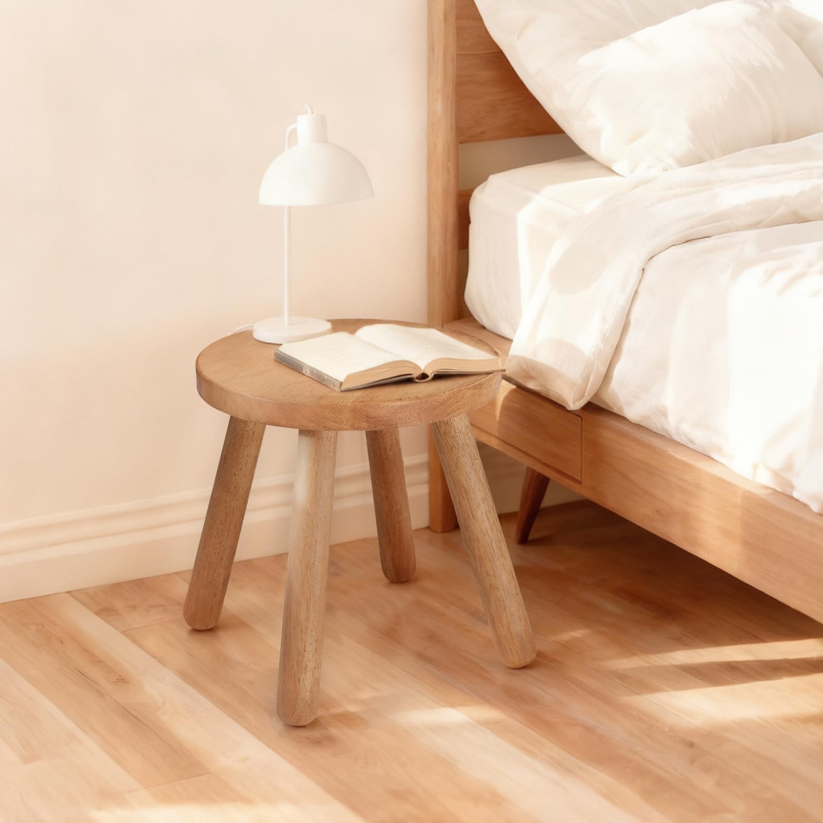 11.8 Inch H Round Solid Wooden Stool Plant Stand Decorative Portable