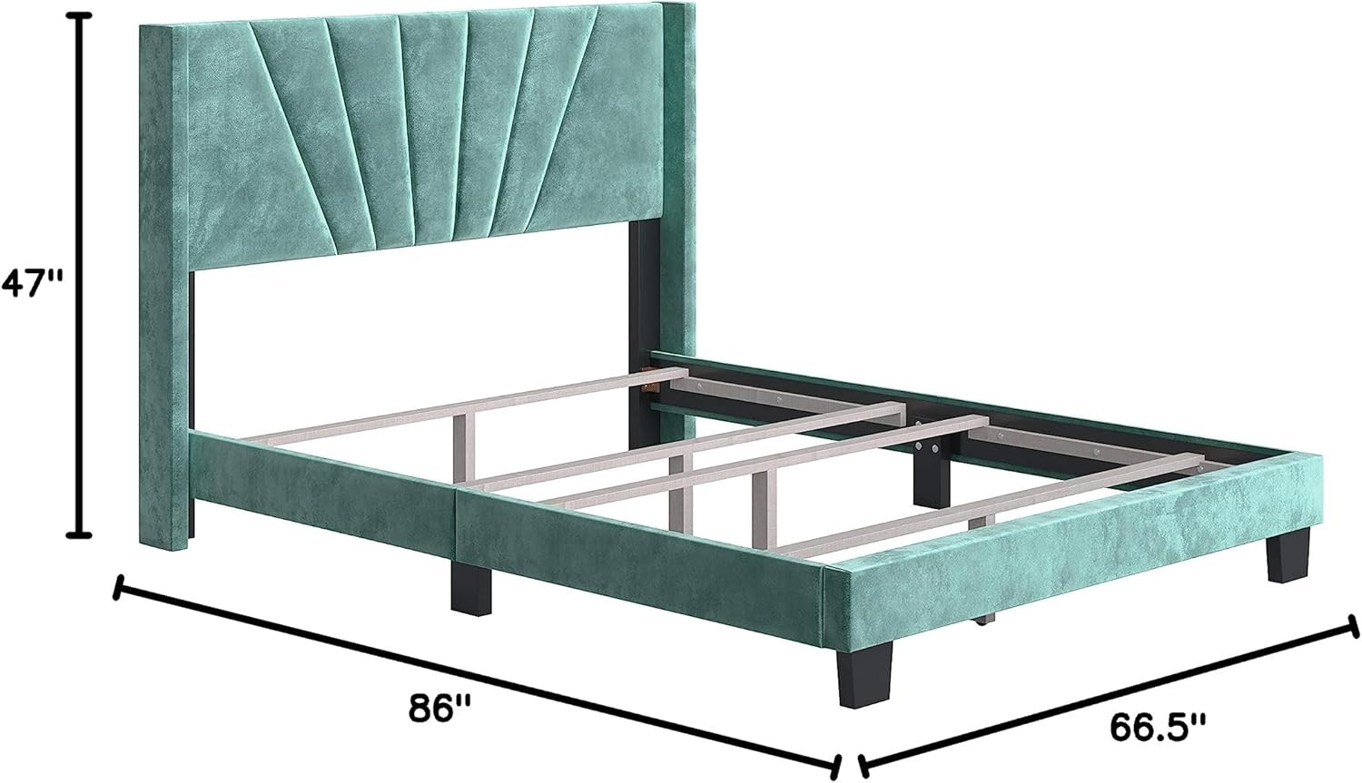 Valencia King Size Winged Upholstered Bed in Aqua Velour with Headboard
