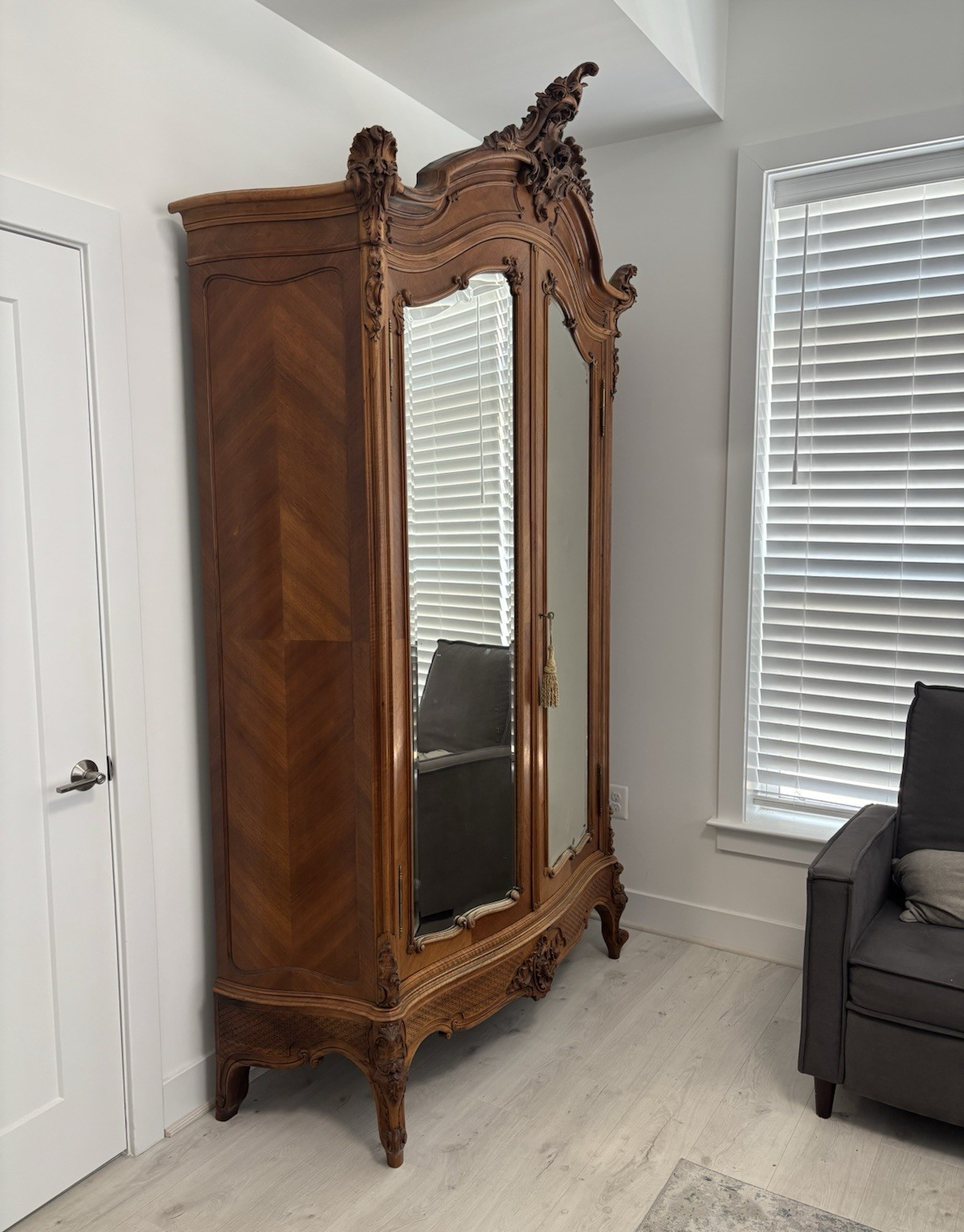 Louis XV Armoire, 2 Hinged Mirrored Doors