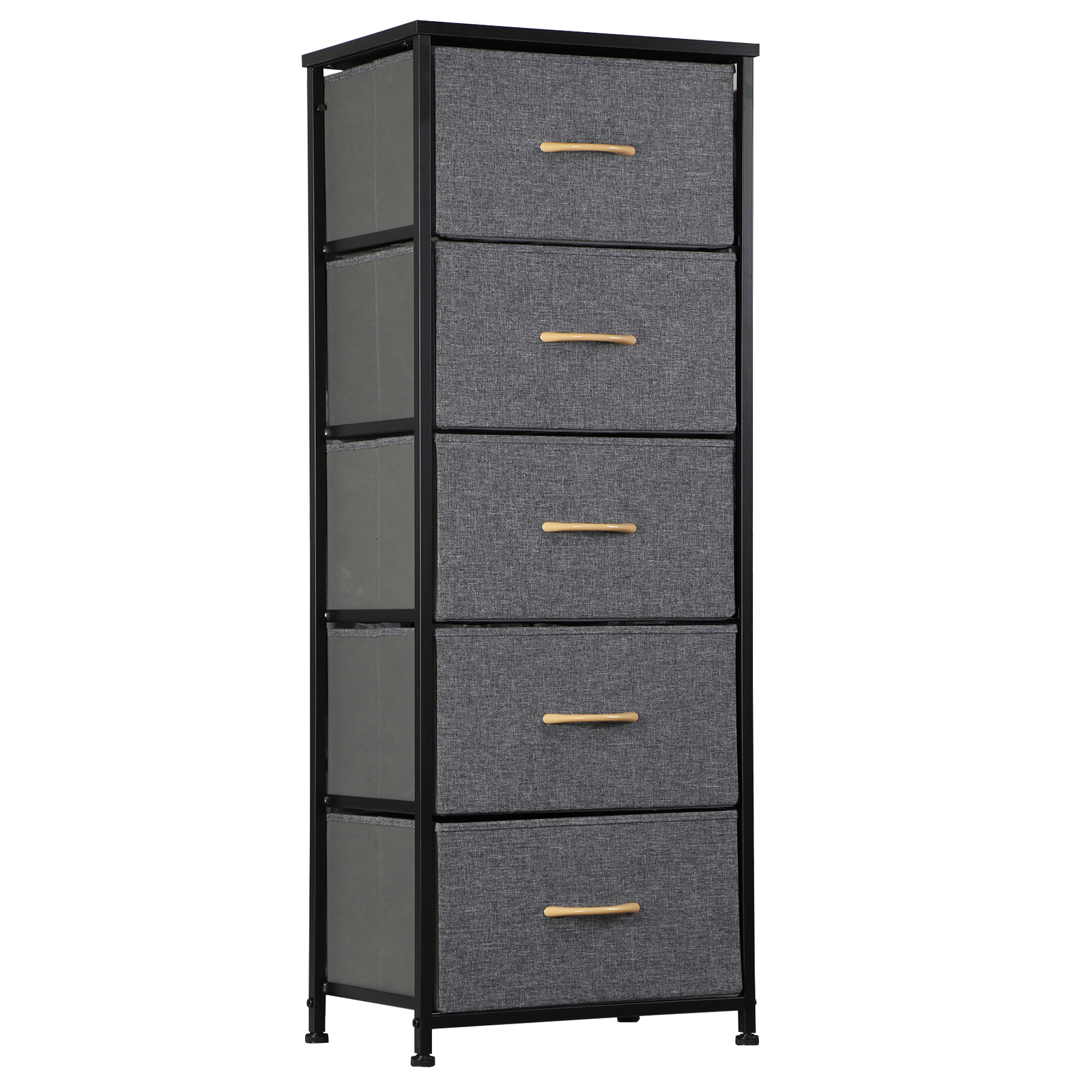 46″ Tall Fabric Dresser Vertical Storage Tower w/5 Drawers for Bedroom Dark Grey