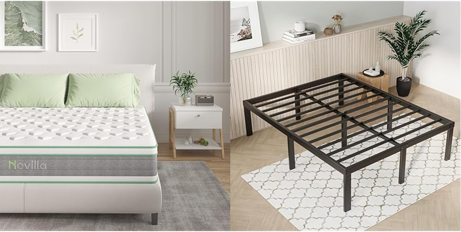 12″ Hybrid Gel Memory Foam Full Mattress & Metal Bed Frame with Storage