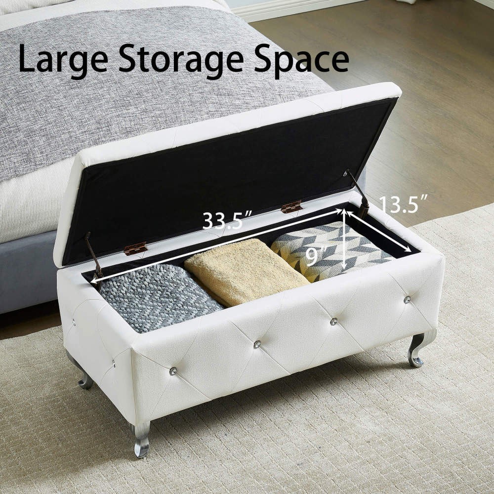 Upholstered Storage Ottoman Bench Bedroom Faux Leather Storage Benches Footrest