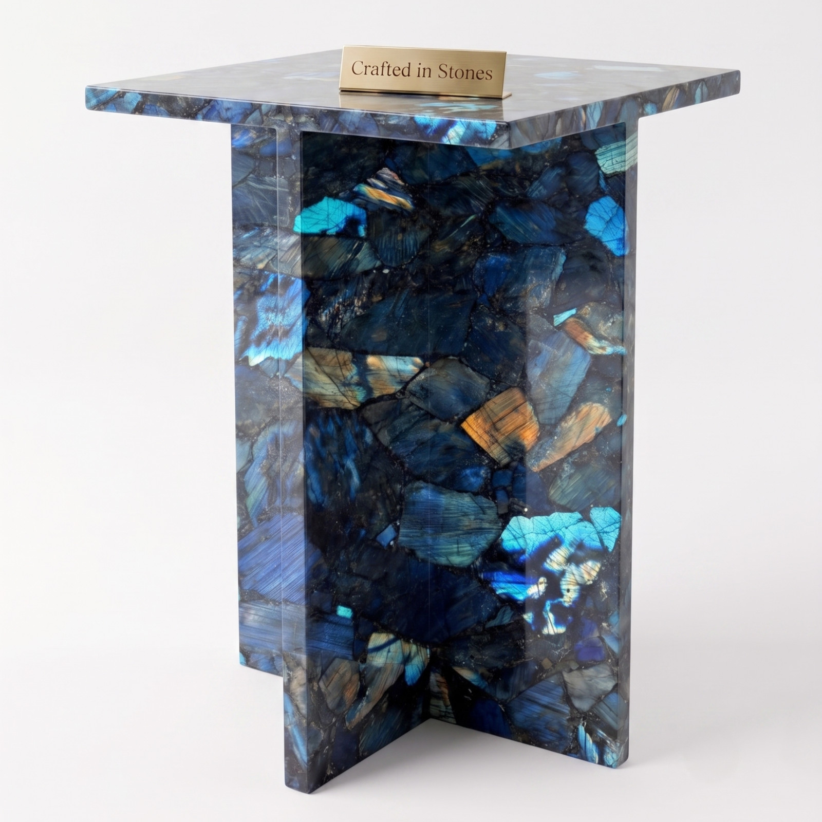 Square Labradorite Marble Table Top, Luxury Statement Table For Room Decor