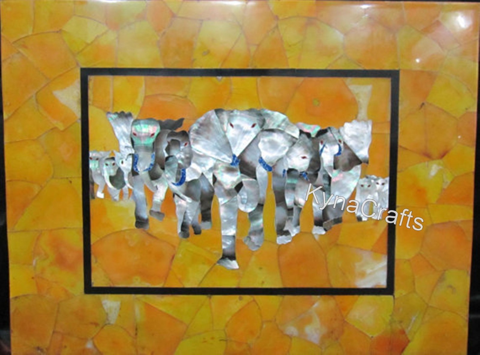 Handemade Wall Decor with Elephant Art Inlay | 15 x 18 Inches Coffee Table Top