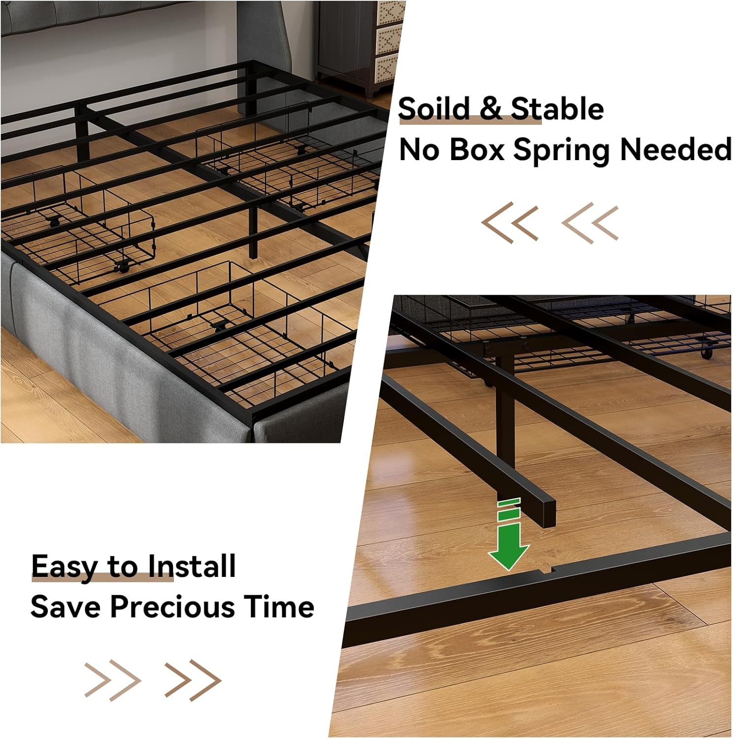 Full Queen King Size Upholstered Bed Frame with LED Light, Charging ,Drawer