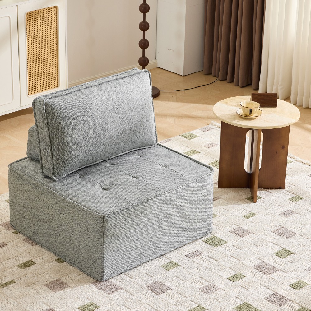 Light Gray Linen Wooden Frame Modular Sofa Freely Spliced for Small Apartment