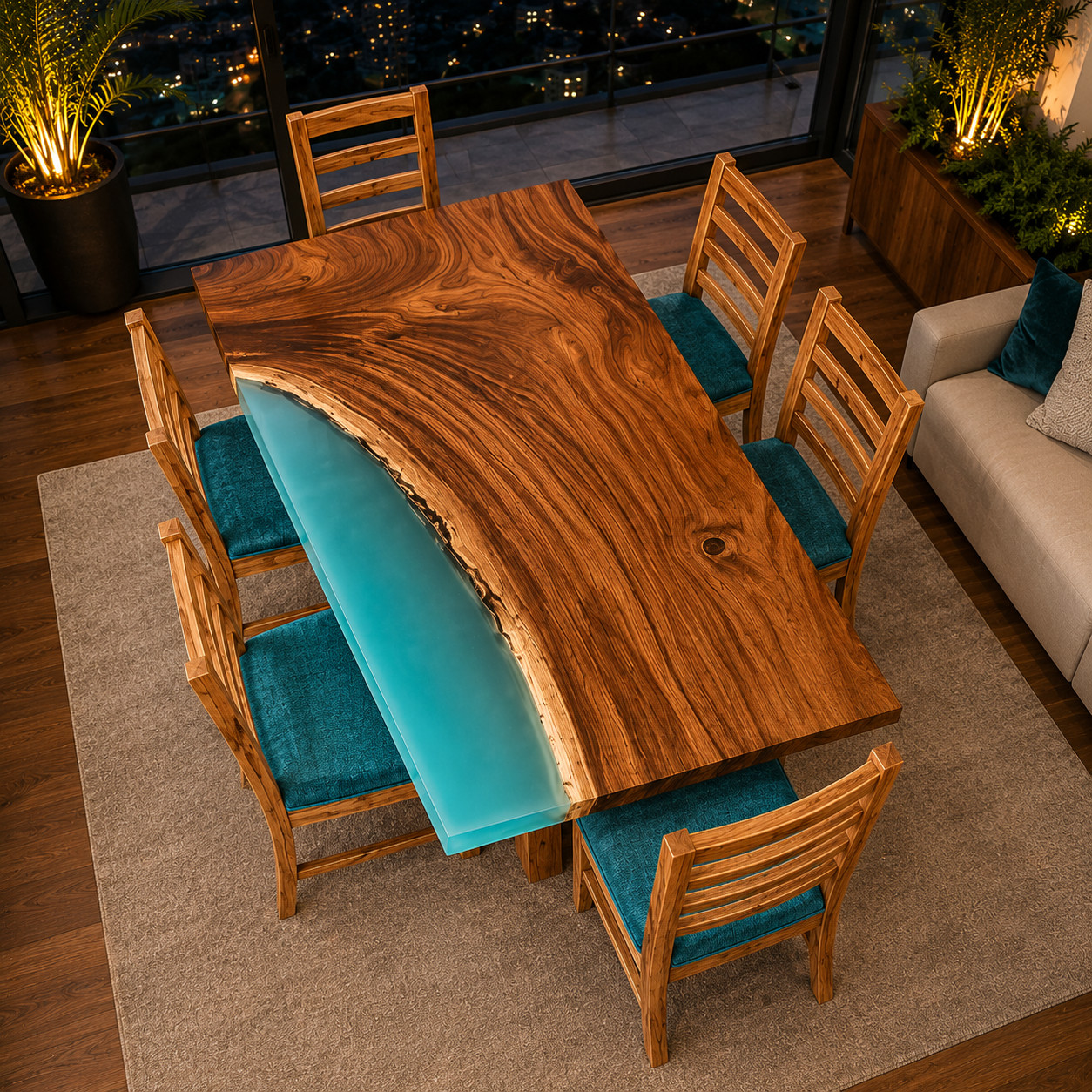Live Edge Epoxy Resin Dining Table | Blue River Wood Dining Table Handmade