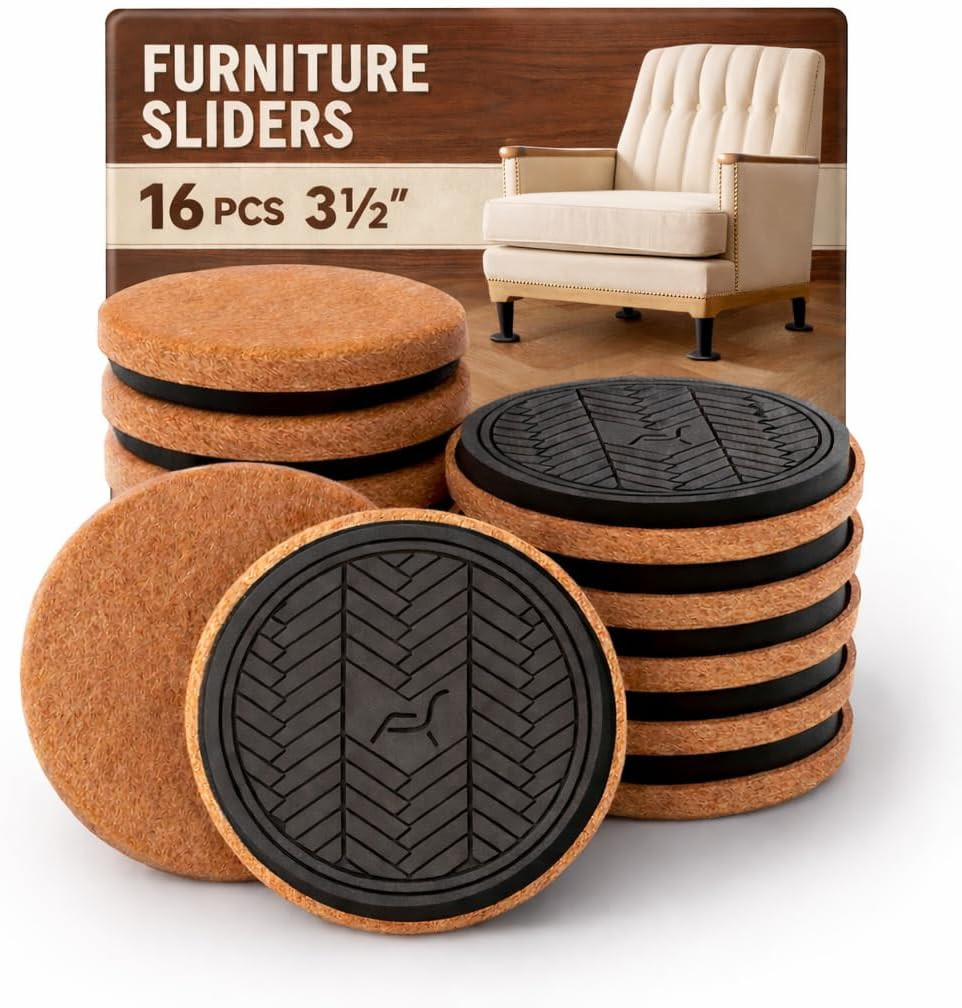 Felt Furniture Sliders for Hardwood Floors Protectors, 16 PCS 3 ½” Heavy Duty F
