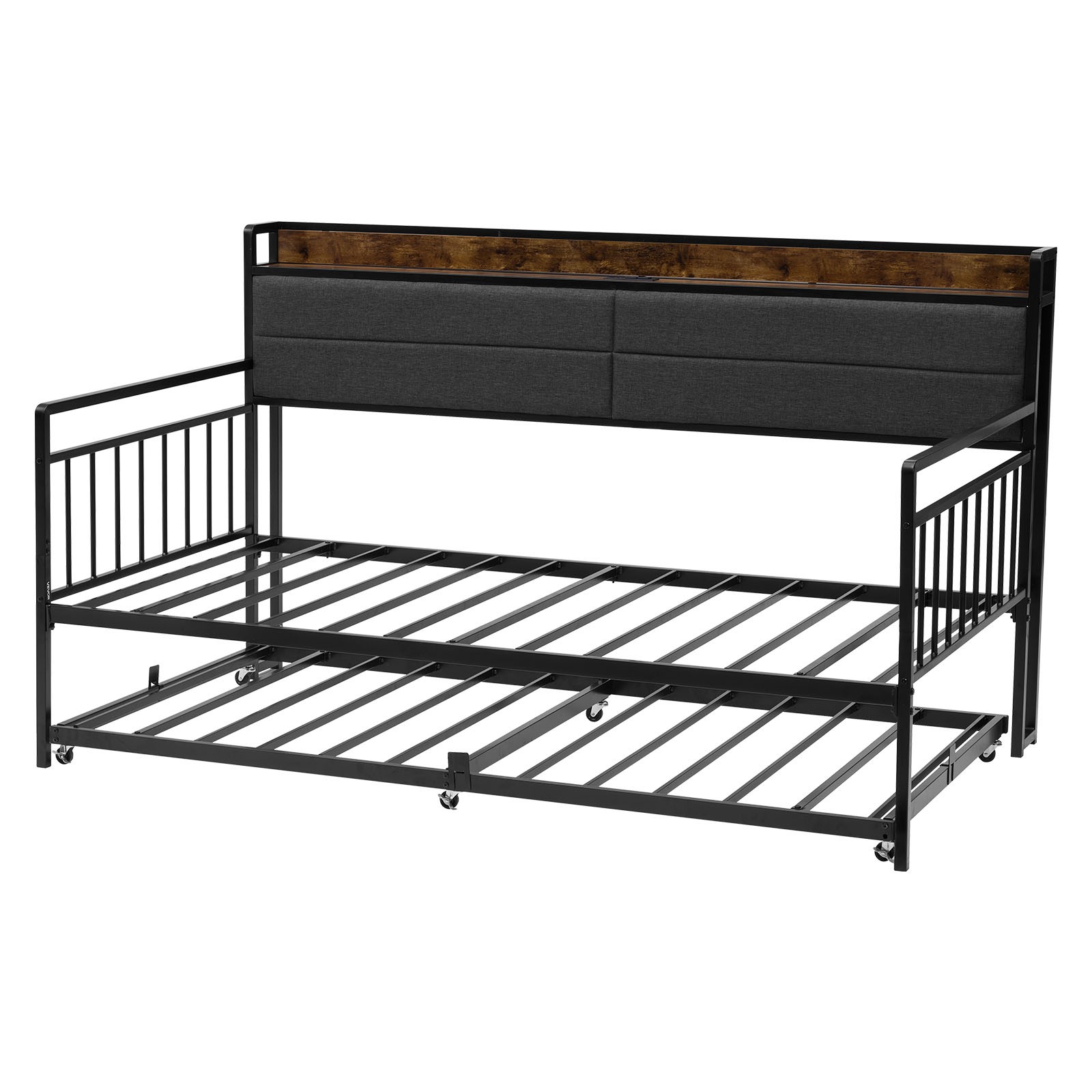 Uimoso Twin Size Daybed Frame Metal Day Bed with Trundle and Charging Station