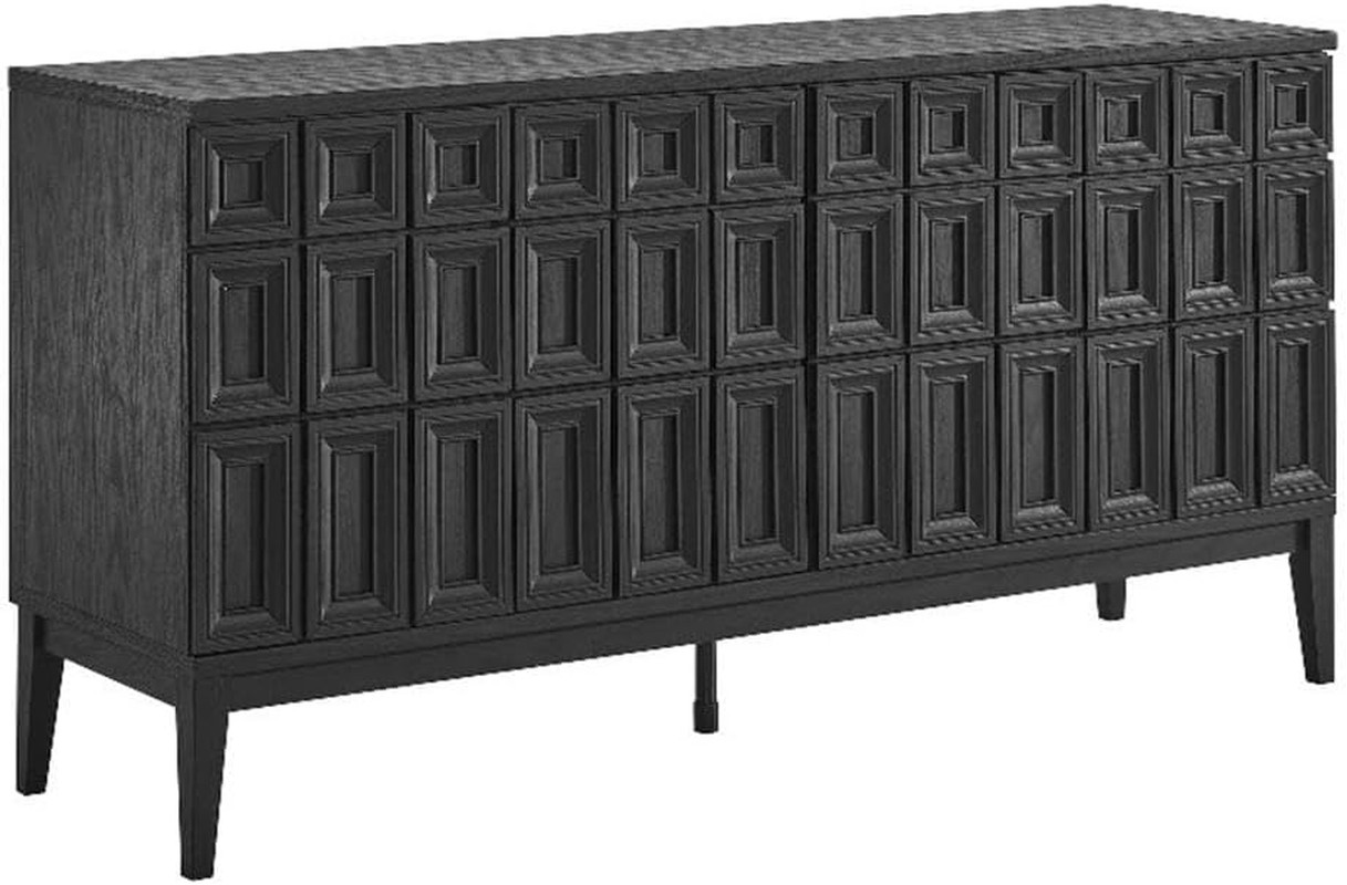 Samos 62 Inch Retro Modern Sideboard with Storage in Black – Geometric Door Desi