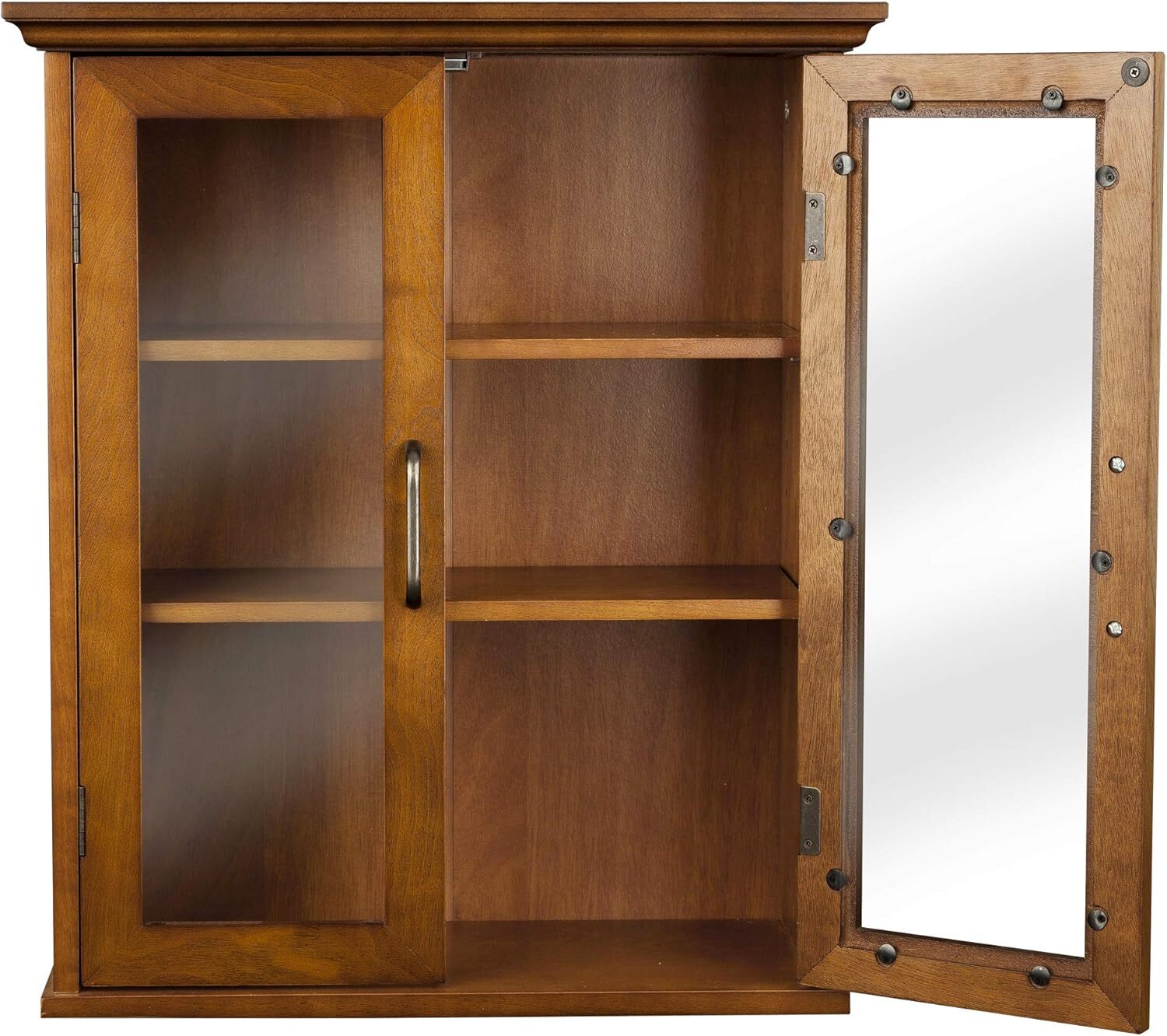 Glass Door Wall Cabinet with Adjustable Shelves Brown Kitchen Bathroom Cupboard