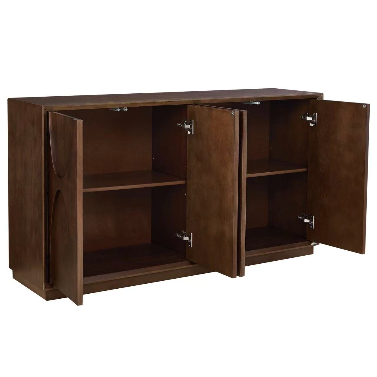 Vintage Carved Wood Accent Sideboard 4Push Open Doors Adjustable Storage Cabinet