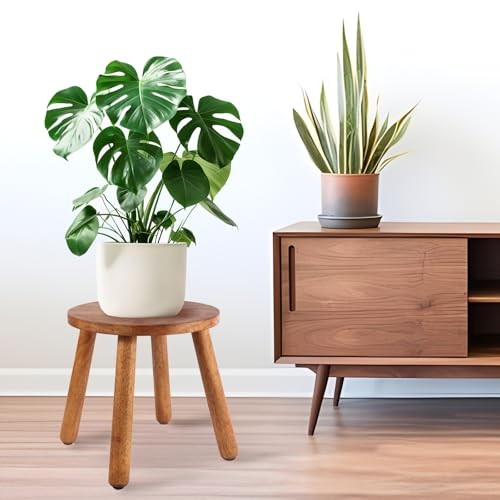 Round Solid Wooden Step Stool， Garden Stool，11.8”H,Plant Stool 11.8inch Walnut