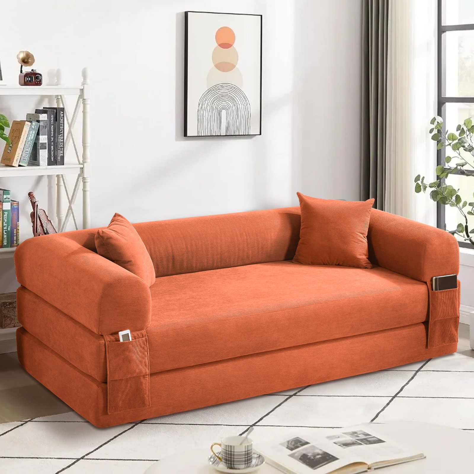 2-in-1 Convertible Sleeper Sofa Bed,Boneless Couch Folding Mattress Pull Out Bed