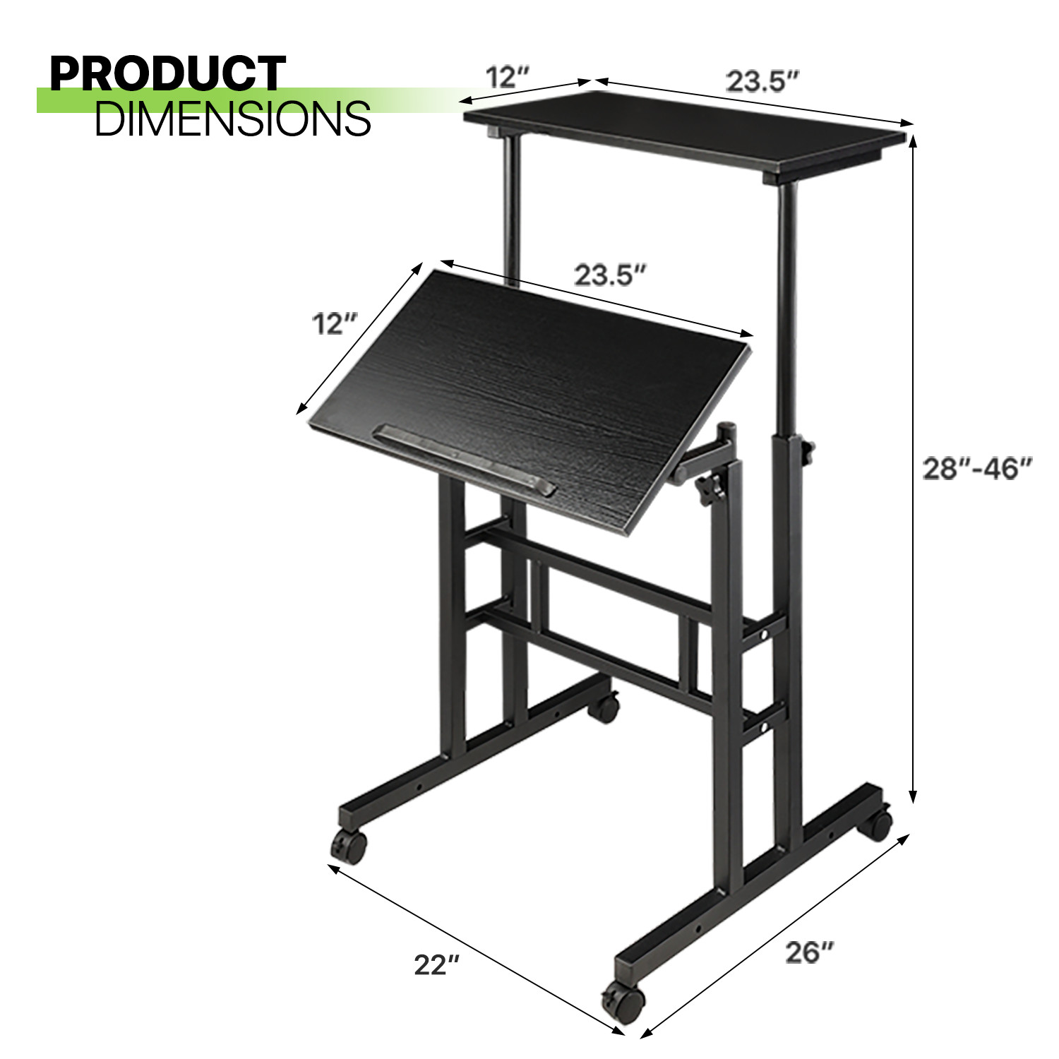 Office Workstation Adjustable Height Stand Up Desk Laptop Computer Table w/Wheel