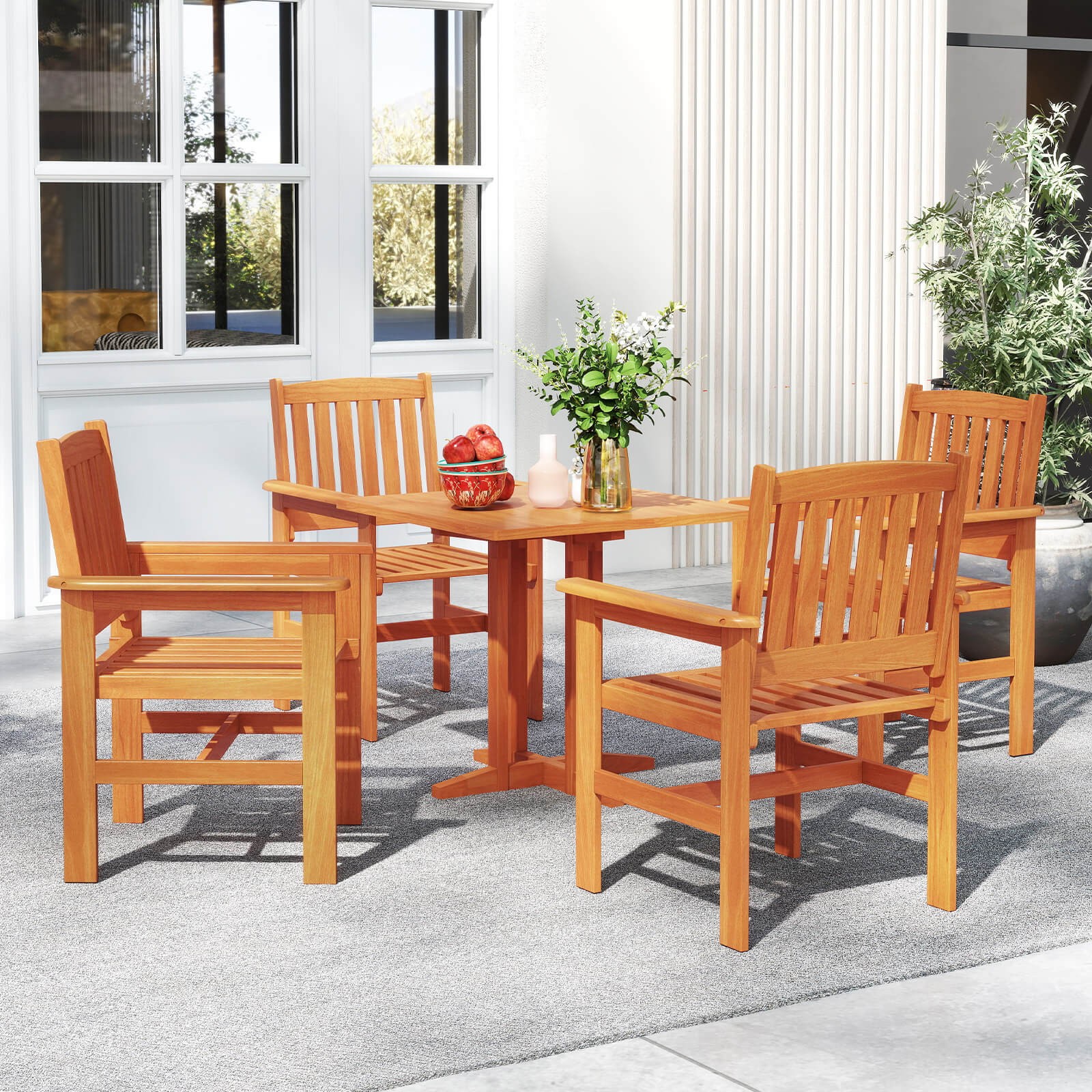 Patio Chairs Set of 2 Outdoor Wooden Dining Chairs with Inclined Backrests