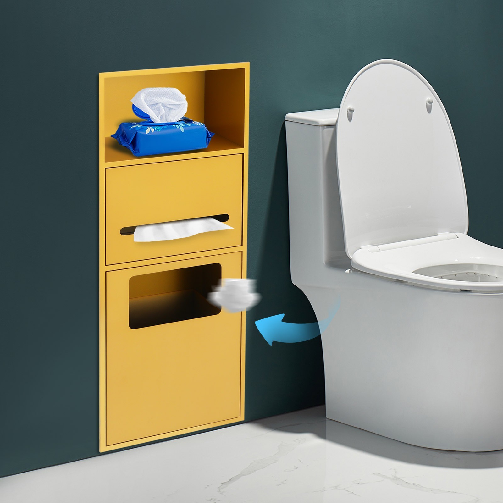 Shower Bathroom Trash Can, In-wall Trash Bin Cabinet, Storage Cabinet gold