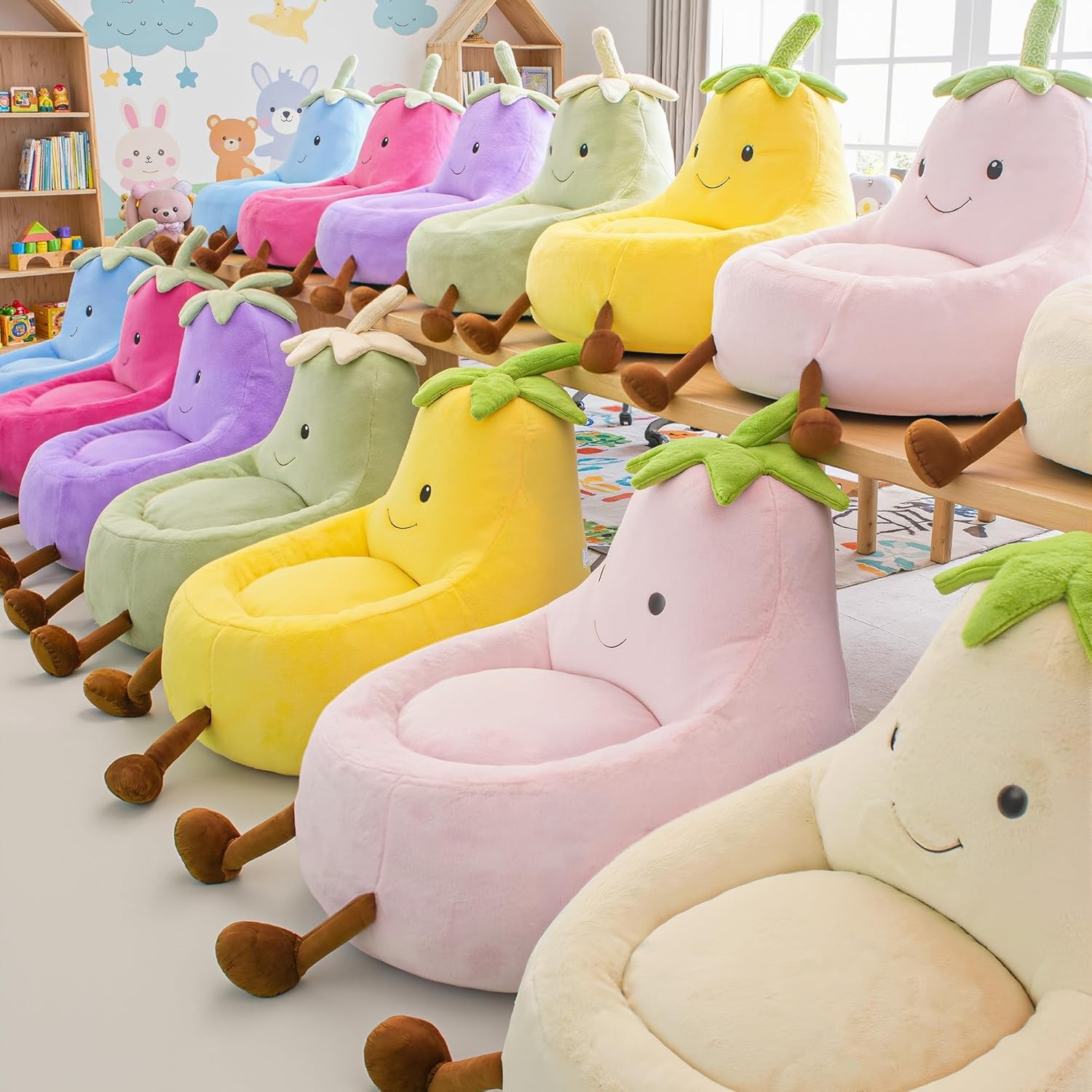 Kids Bean Bag Chair Stuffed Toddler Couch w/ Faux Rabbit Fur Cover for Teens Kid
