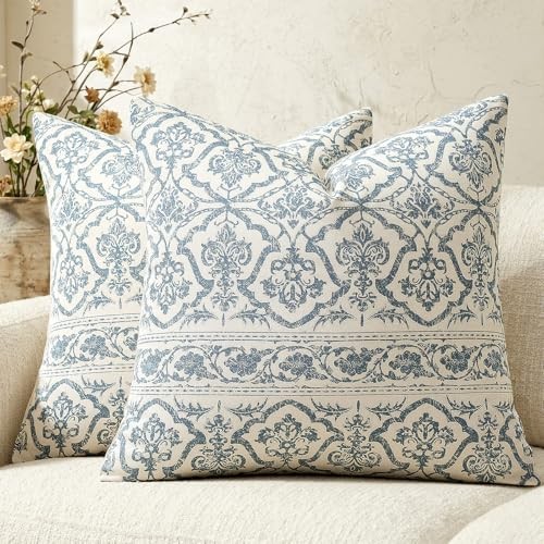 Vintage Patterned Pillow Covers 20×20: Blue 20″ x 20″ (Pack of 2) Vintage Blue