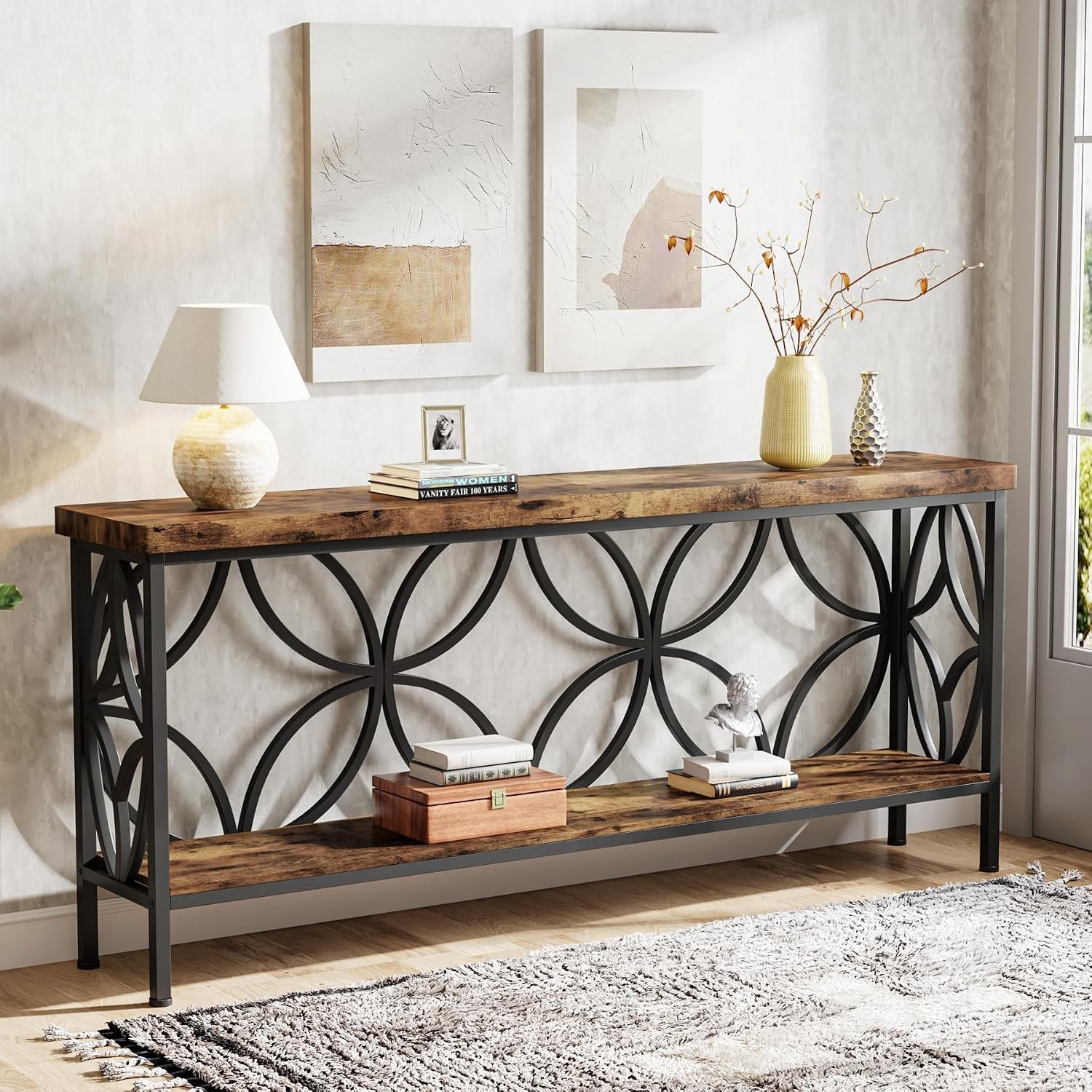70.9-Inch Narrow Sofa Table Industrial Long Sofa Table Behind Couch Entry
