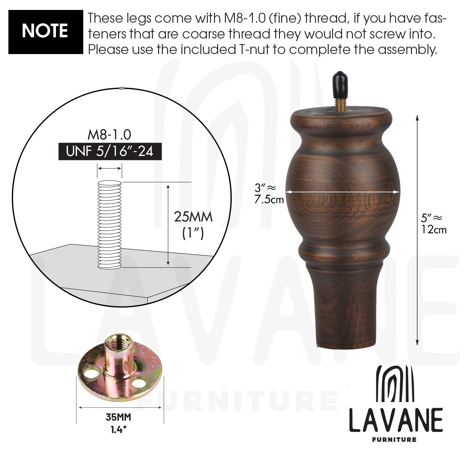 La Vane 5 inch Wooden Furniture Legs, 4PCS Soild Wood Turned Spindle Replacem…