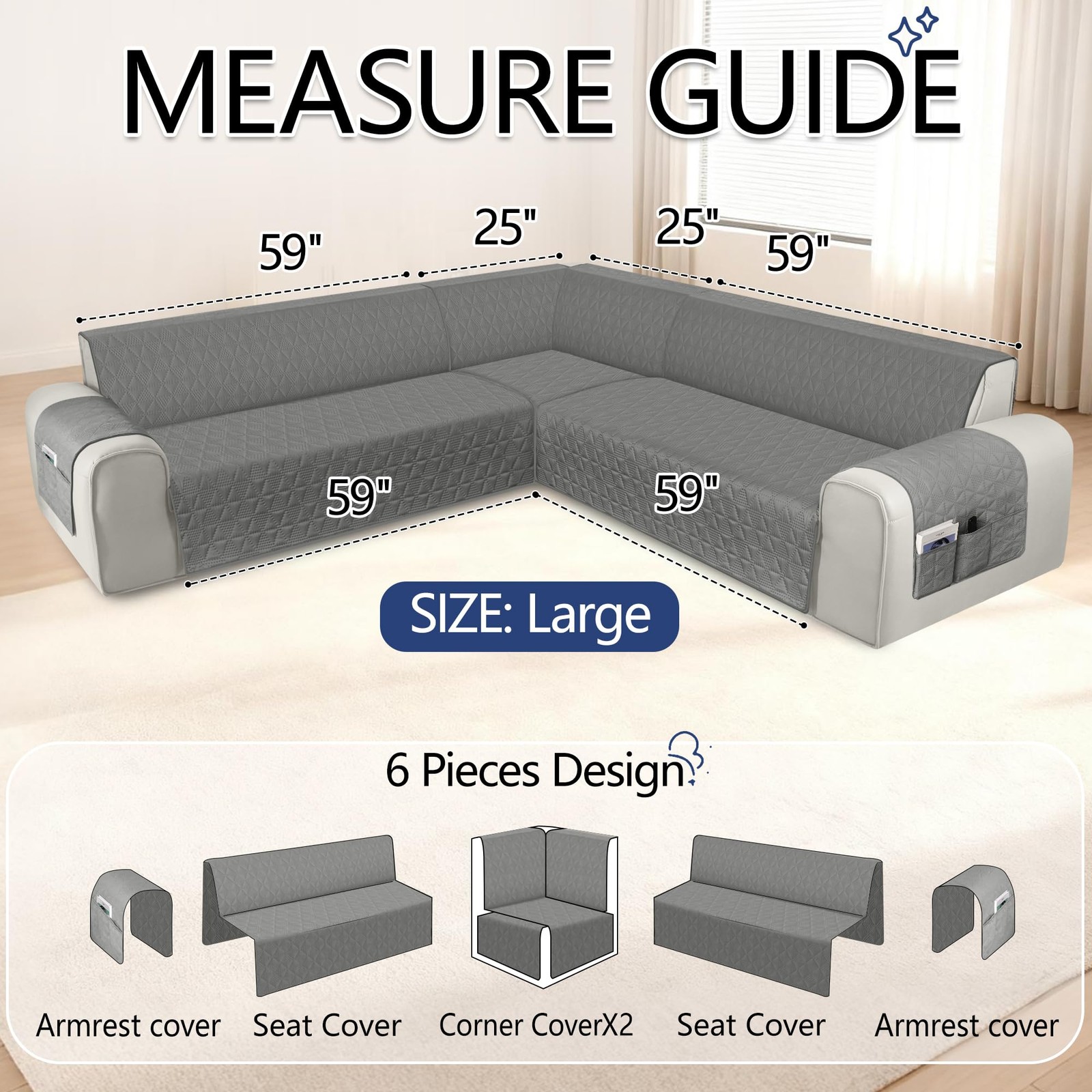 Corner Sectional Couch Covers Waterproof Washable L Shape Sofa Cover Protecto…