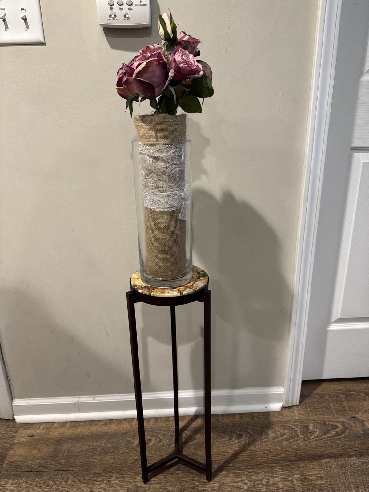 Rare Kate & Laurel Petrified Wood Drink Table – Modern Bronze Stand, India