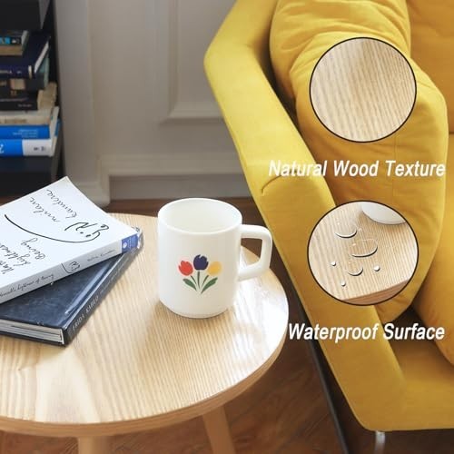 Round Side Table 15.7 Inch MDF Solid Wood Accent Nightstand for Living Room