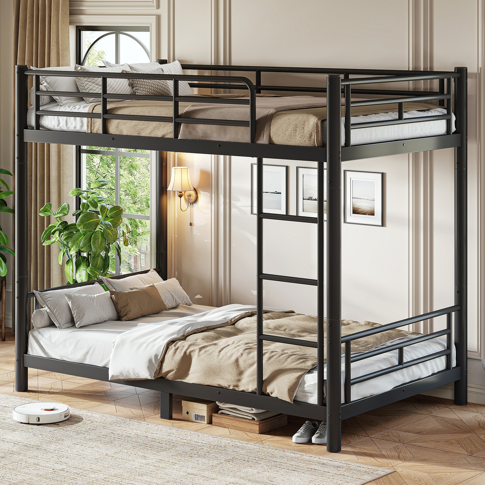 Twin XL over Twin XL Metal Bunk Bed, Space-Saving 2-in-1 Convertible Bed, Black