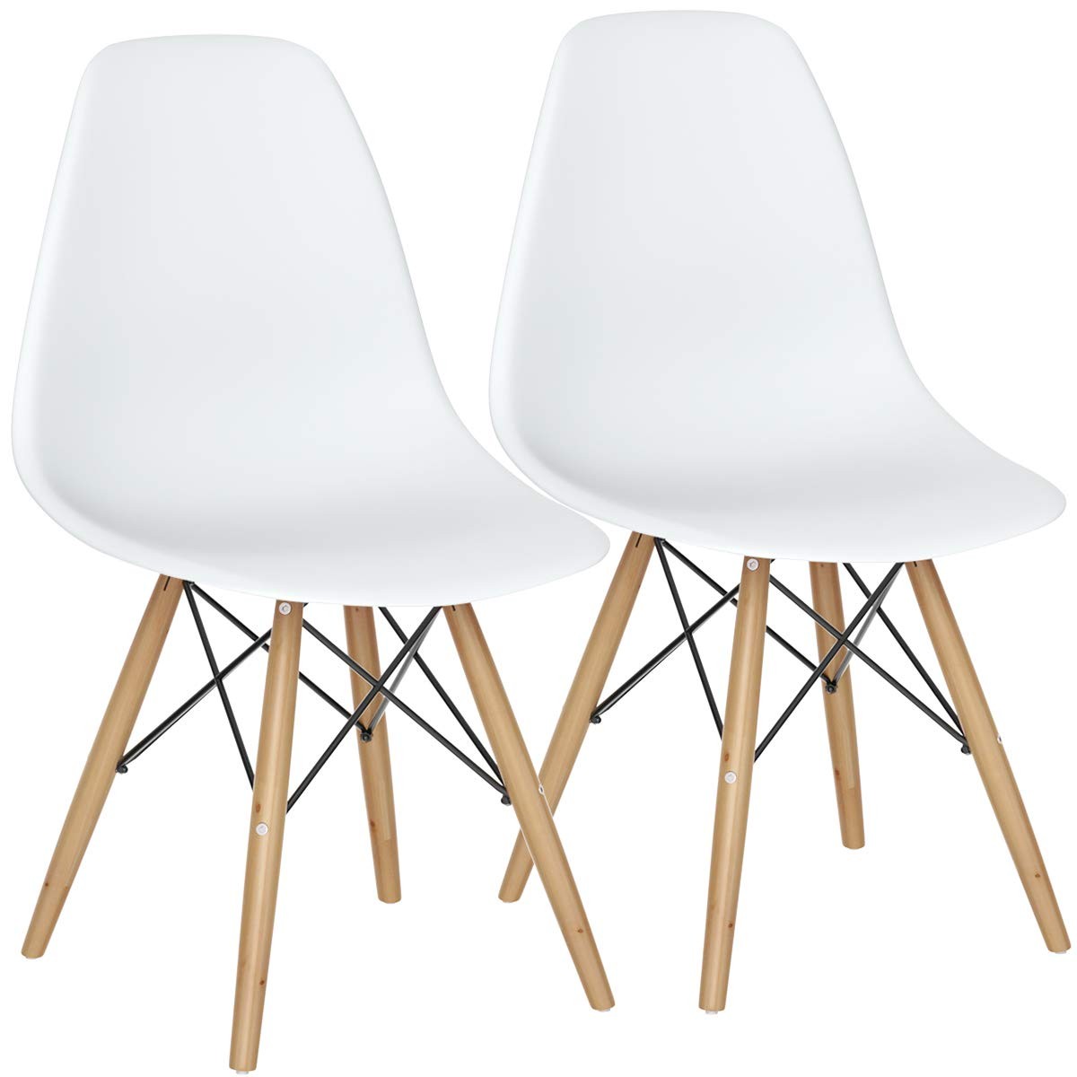 GOFLAME DSW Dining Chairs, Shell Plastic Chairs with Wood Set of 2, White