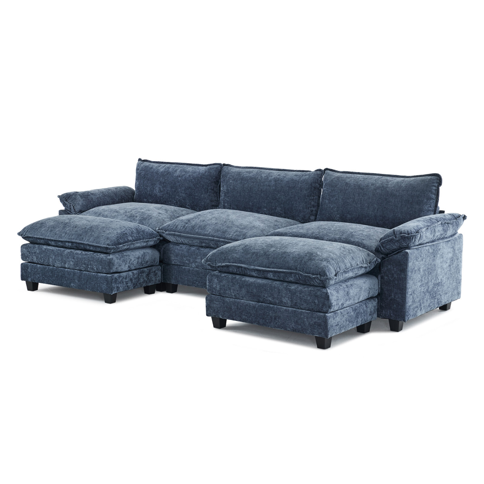 120″ Sectional Sofa U Shaped Couch with Double Chaise Chenille Sleeper Set