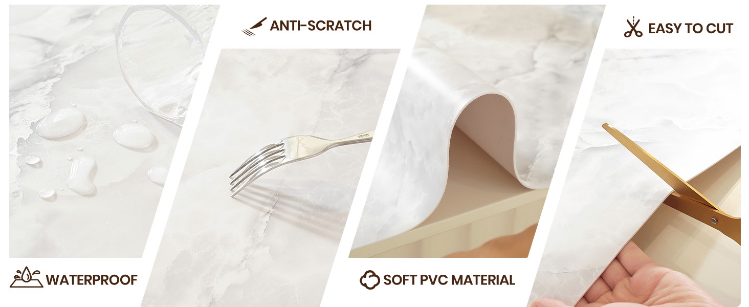 Marble-Look Table Protector 42 x 78 in, Waterproof PVC Desk Mat | Waterproof &