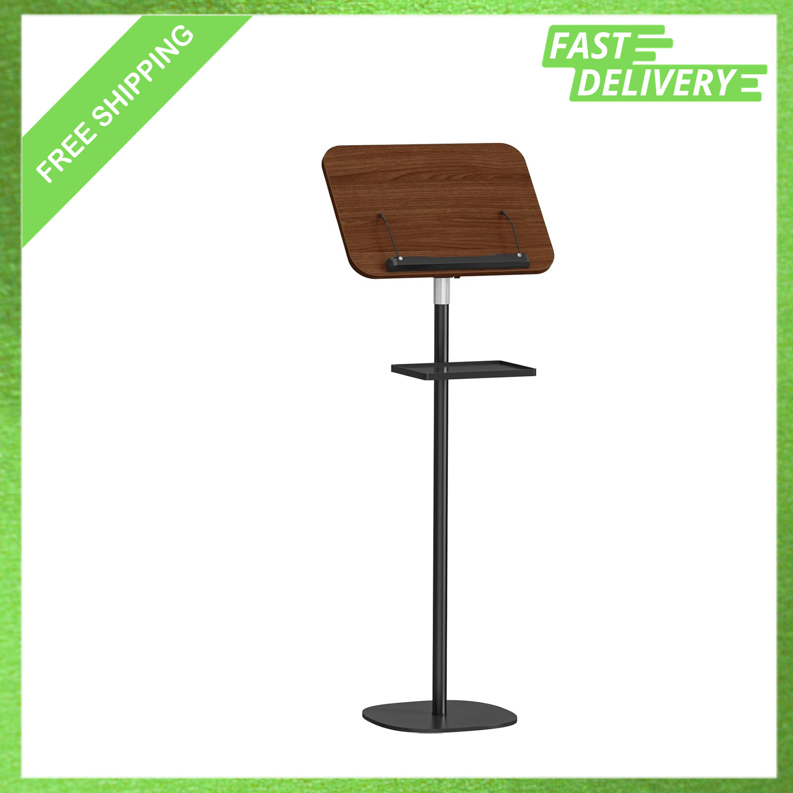 Lectern Podium Stand with Storage Tray, Height Adjustable Floor Standing