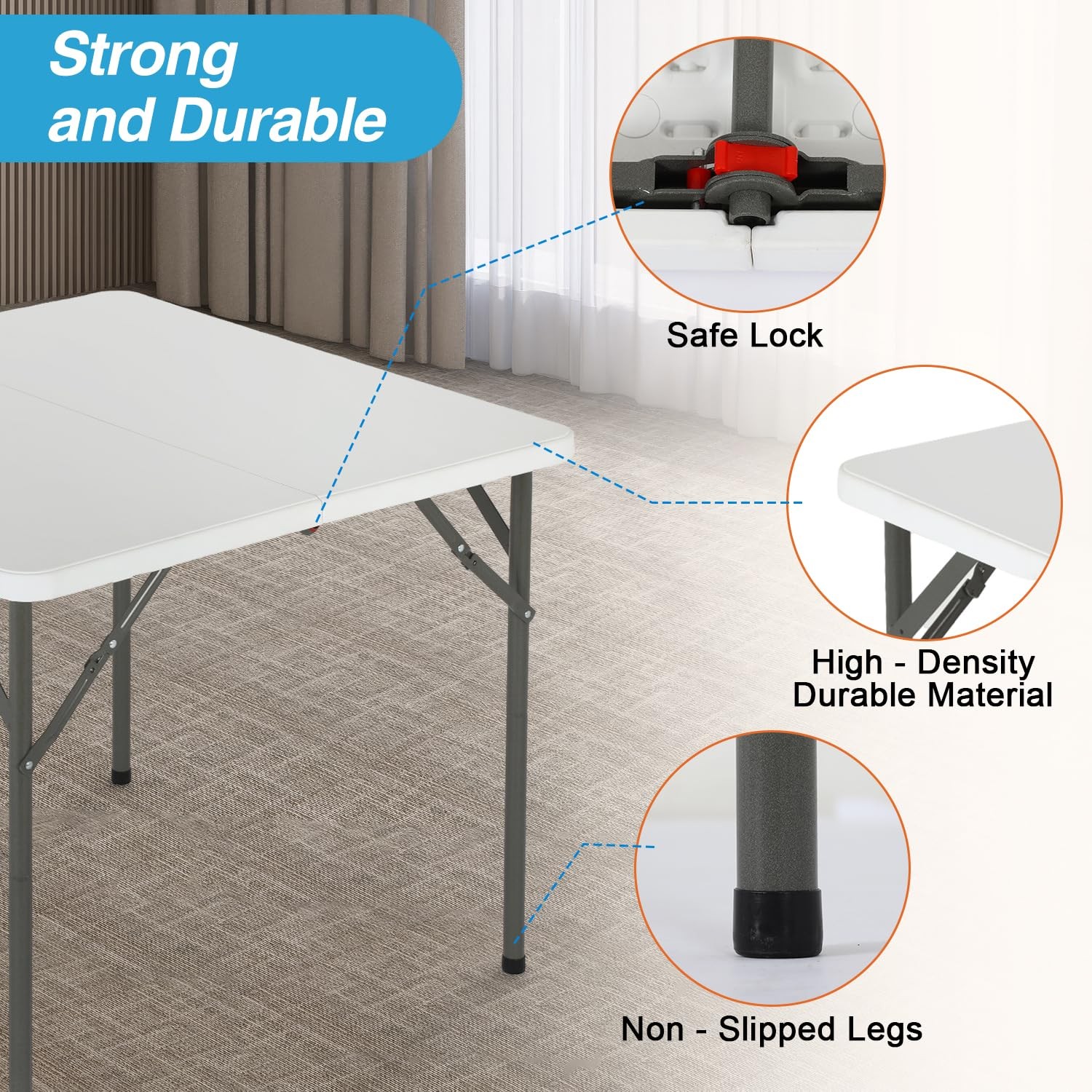FDW 34 Folding Card Table Plastic Table Portable Square Height Dining Table Perf