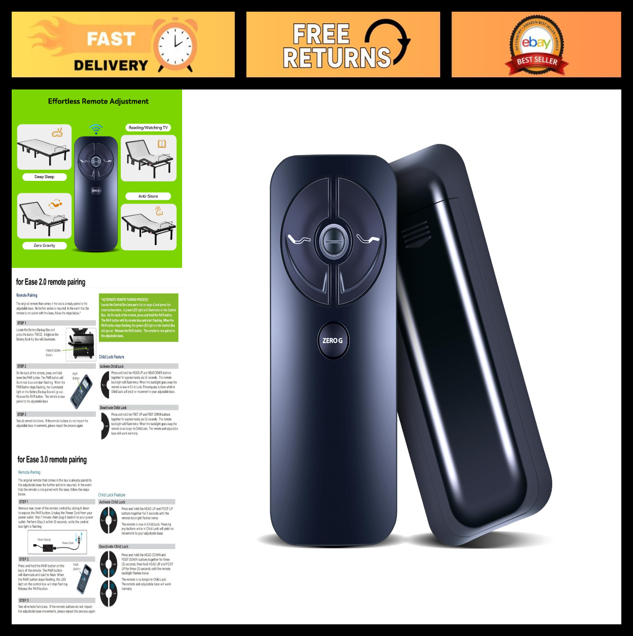 Adjustable Bed Remote Control Replacement for Sealy Tempur-Ergo Ease 2.0/3.0/4.0