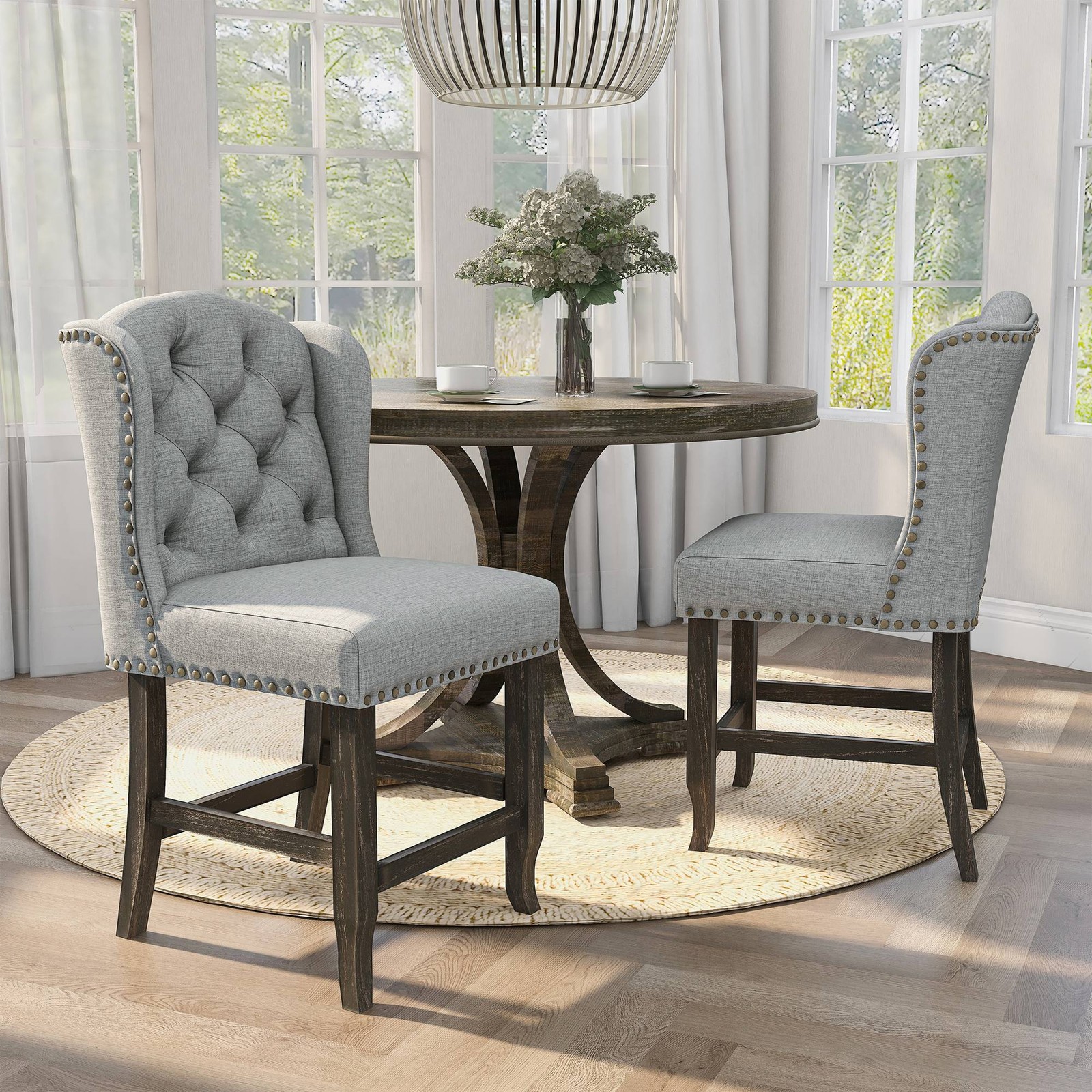 Sinuata 25 1/4″ Light Gray Tufted Counter Stools Set of 2