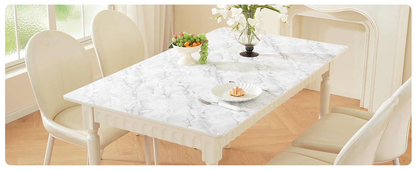 Marble-Look Table Protector 42 x 78 in, Waterproof PVC Desk Mat | Waterproof &