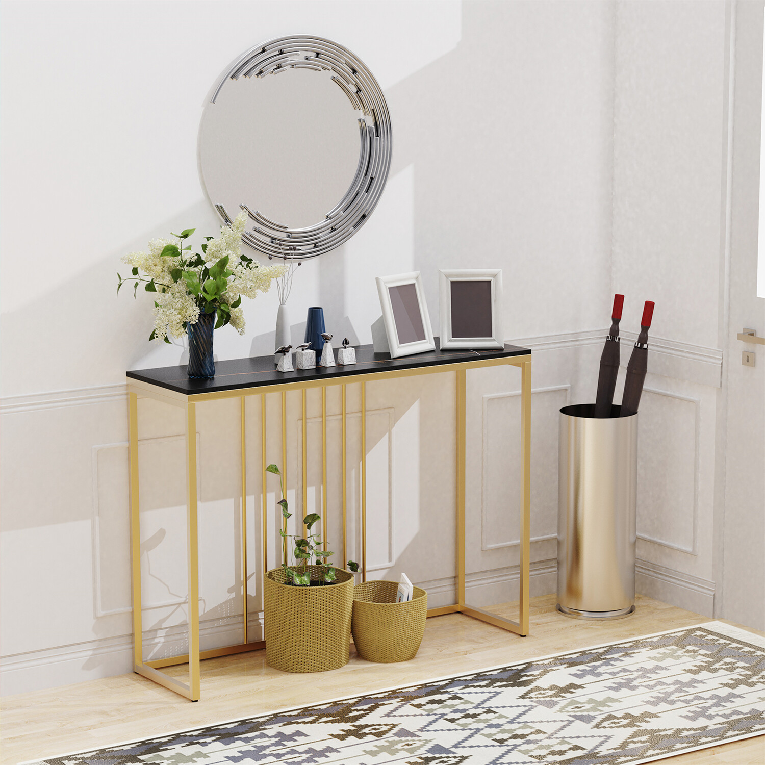 Black/White Marble Console Table Display for Living Room Entry Accent Sofa Table