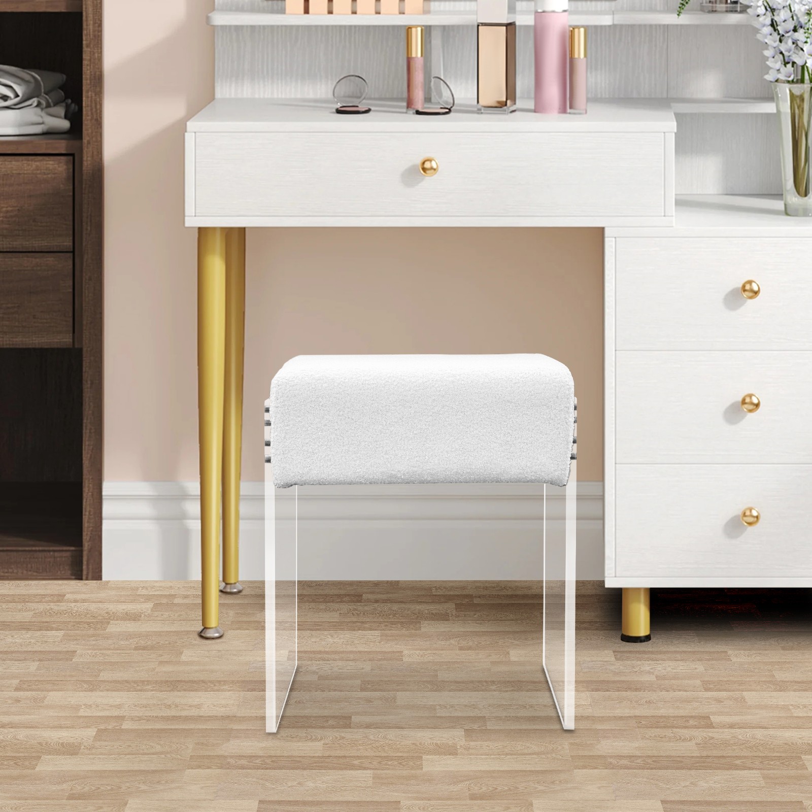 Makeup Stool Modern Minimalist Multi-functional Vanity Acrylic Chair w/ Cushion