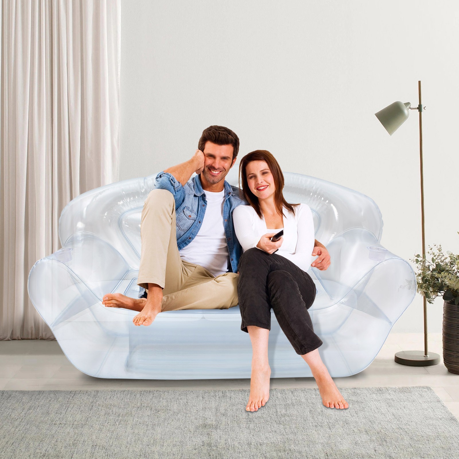 Modern 70.9*35.43*37.4in PVC Clear Portable Inflatable Couch Double Person Sofa