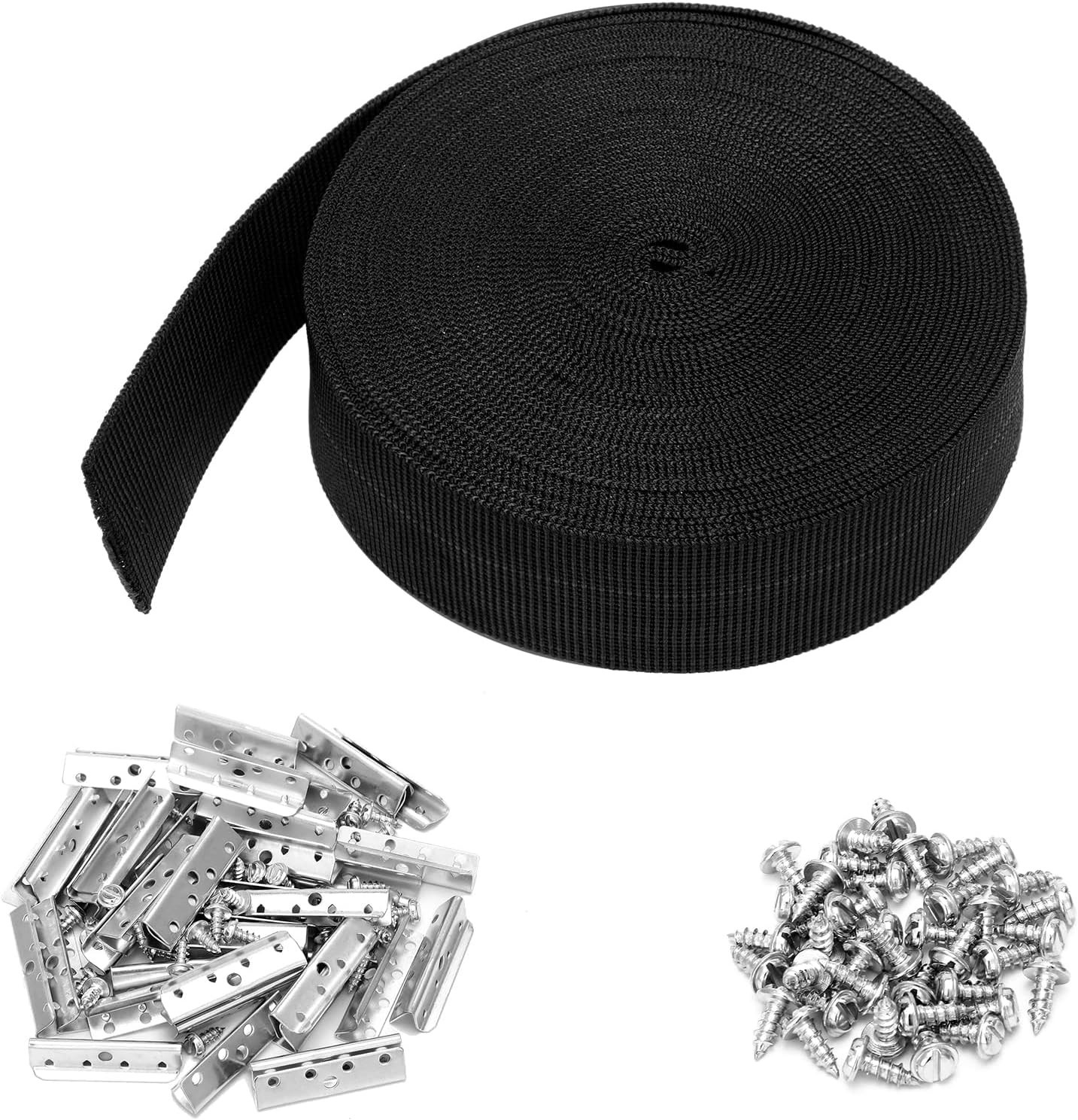 Elastic Webbing Repair Kit for Couch, Chair & Patio Furniture – 2″ x 60′ with Cl