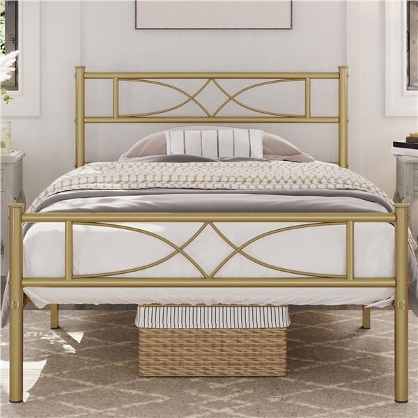Twin/Full/Queen Bed Frame Platform with Curved Design Headboard Home Furniture