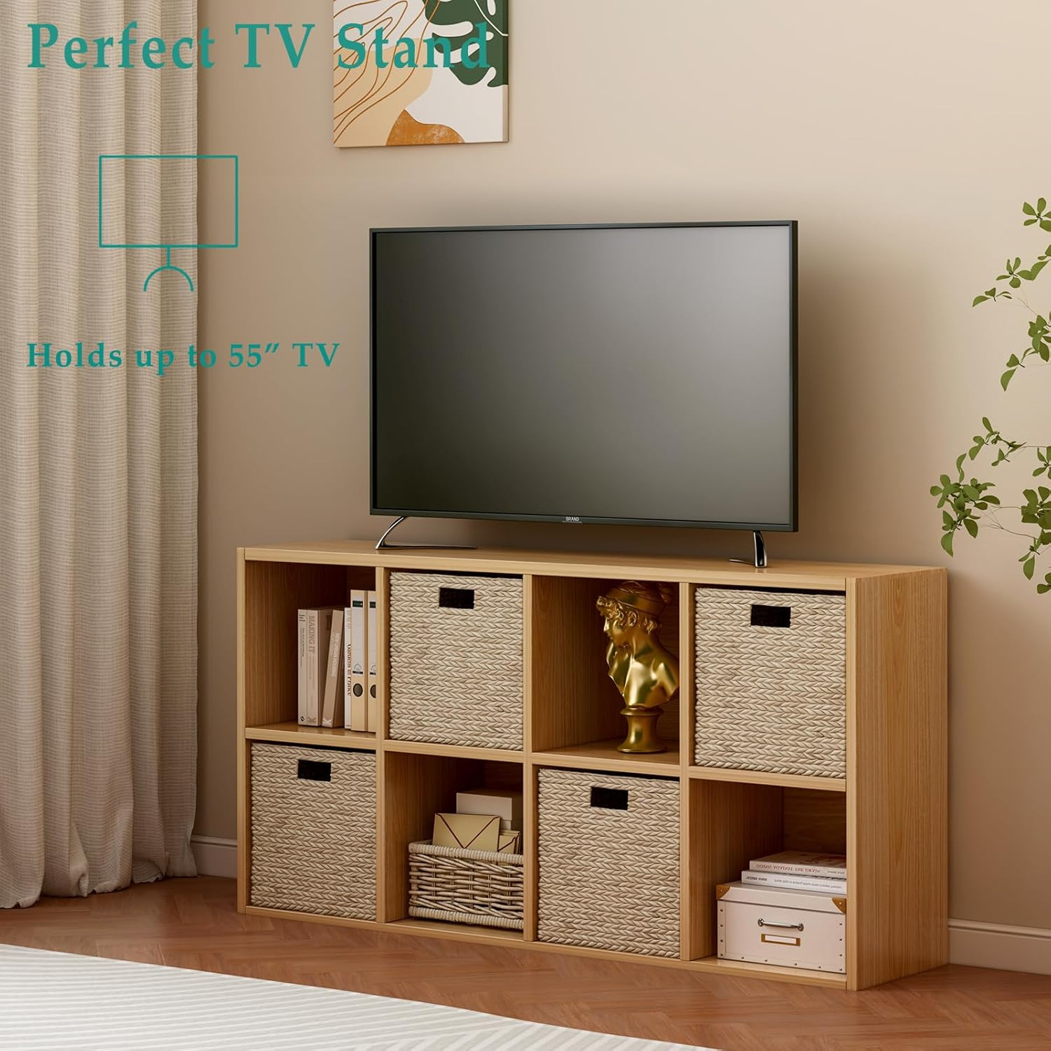 4-Tier Oak Cube Storage Shelf – Stylish Open Bookshelf for Home & Office