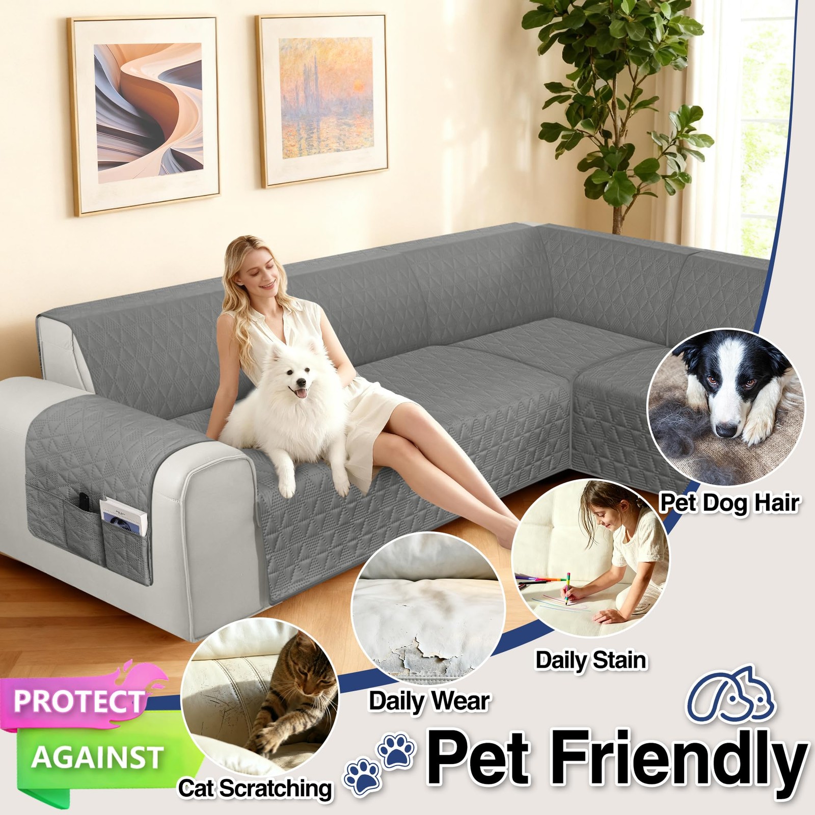 Corner Sectional Couch Covers Waterproof Washable L Shape Sofa Cover Protecto…