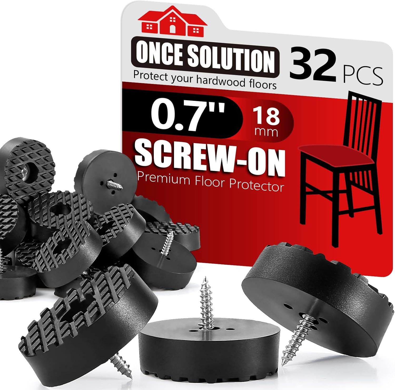 Screw on Rubber Feet for Furniture – 32PCS Black (0.7, 0.95, 1.25 in for Option)